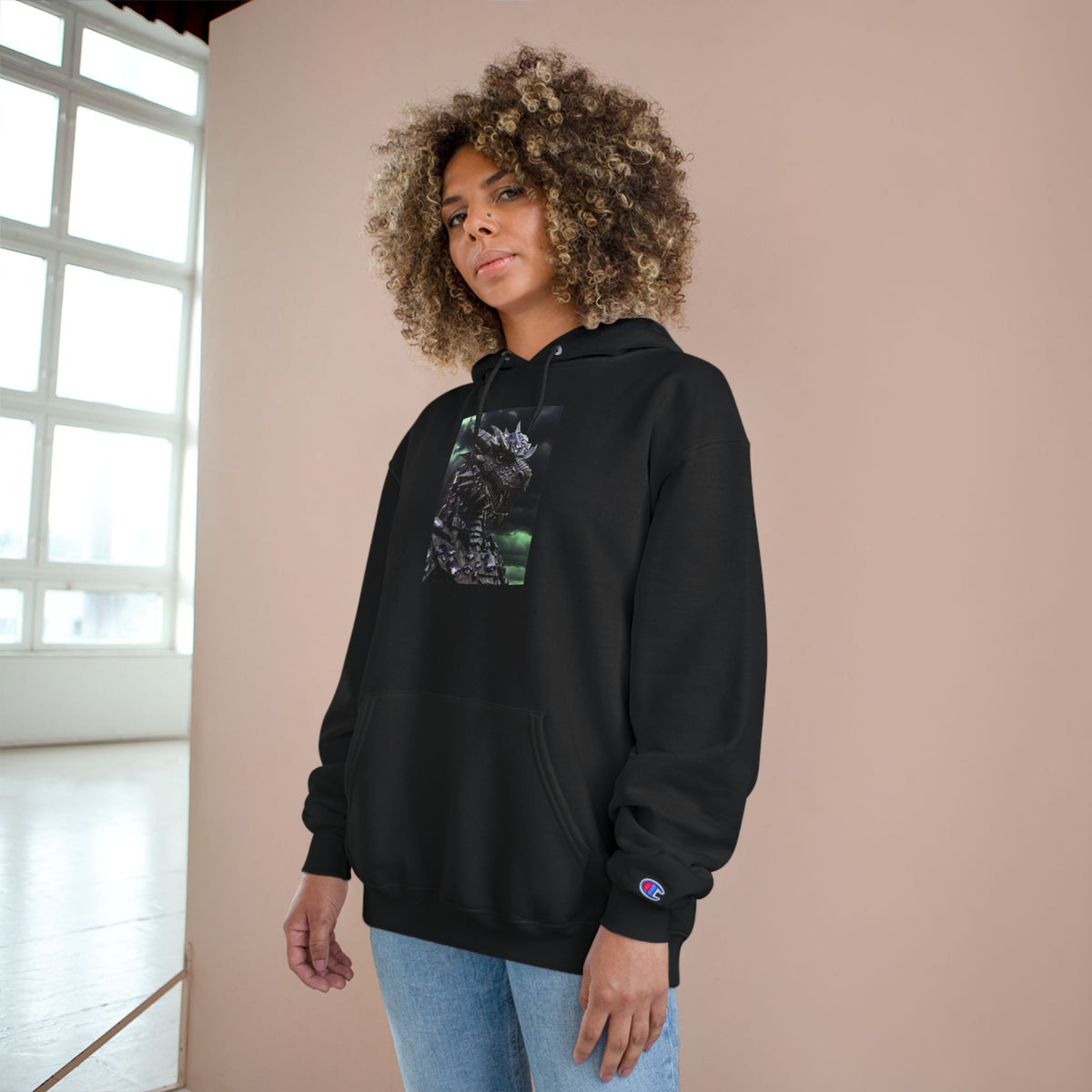 A Champion Hoodie with Artistic Dragon Design - Cozy Streetwear for Creative Souls, Perfect for Gifts, Festivals, and Everyday Wear
