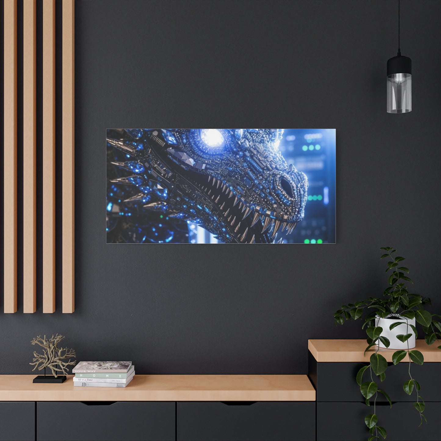 Cyber Dragon Canvas Print — Futuristic Metallic Dragon Wall Art