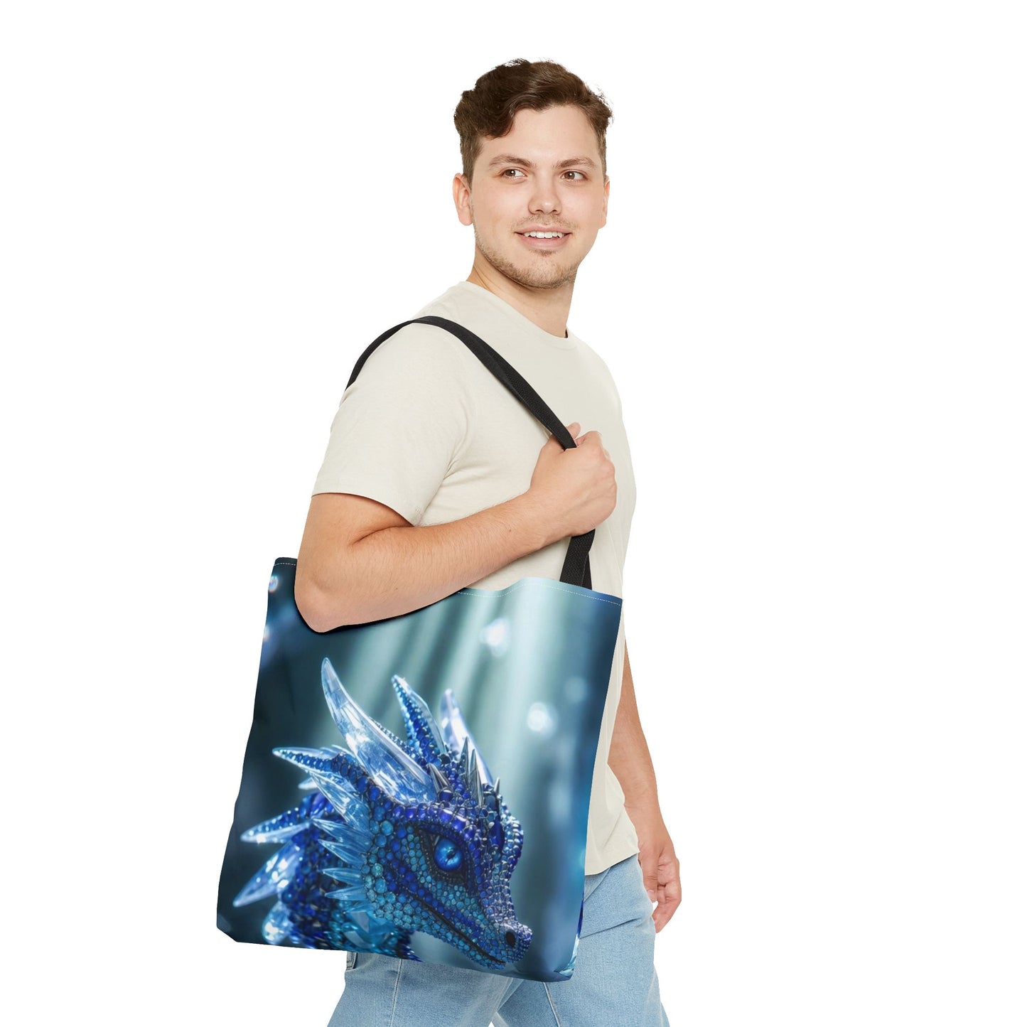 Blue Crystal Dragon Tote Bag — Fantasy Art All-Over Print