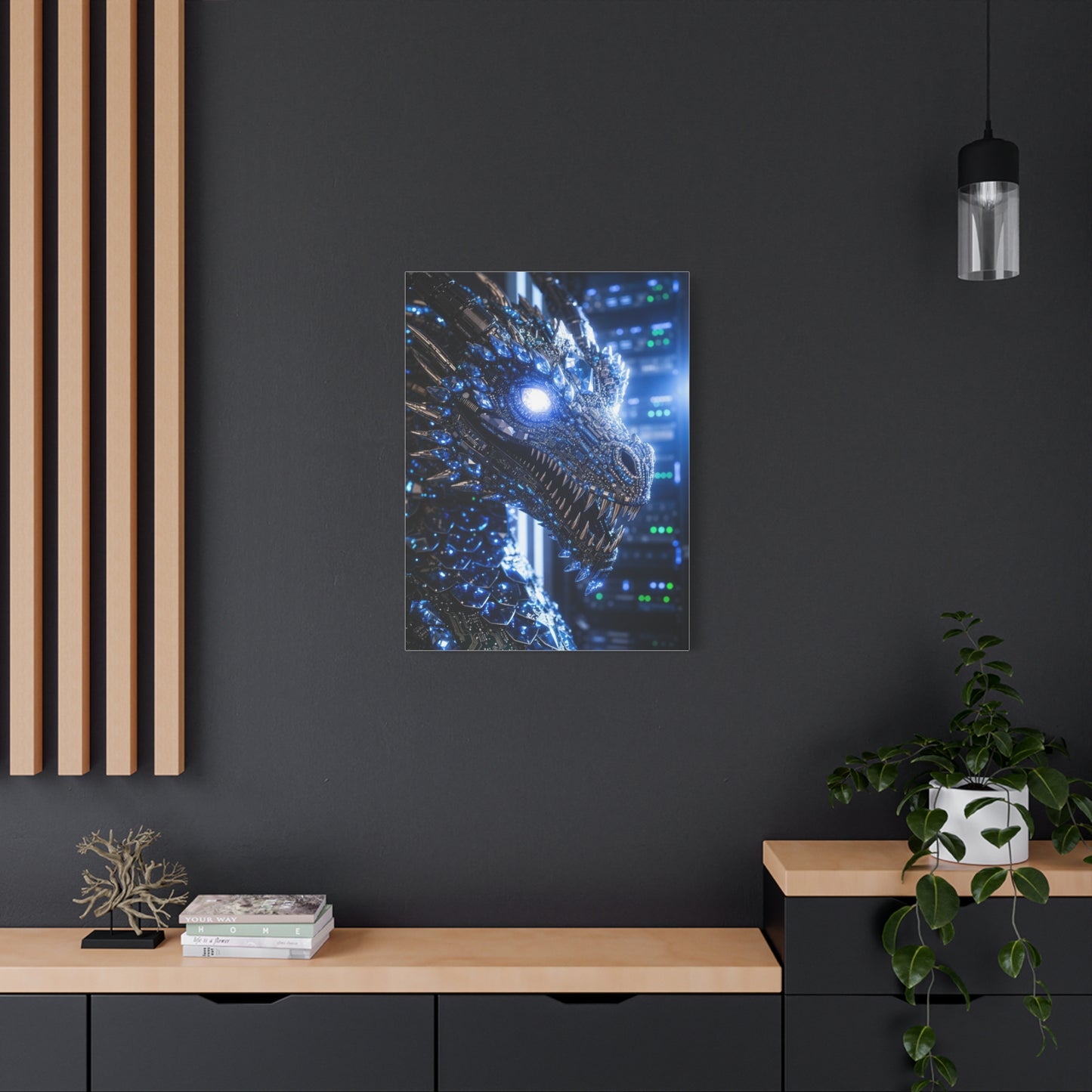 Cyber Dragon Canvas Print — Futuristic Metallic Dragon Wall Art
