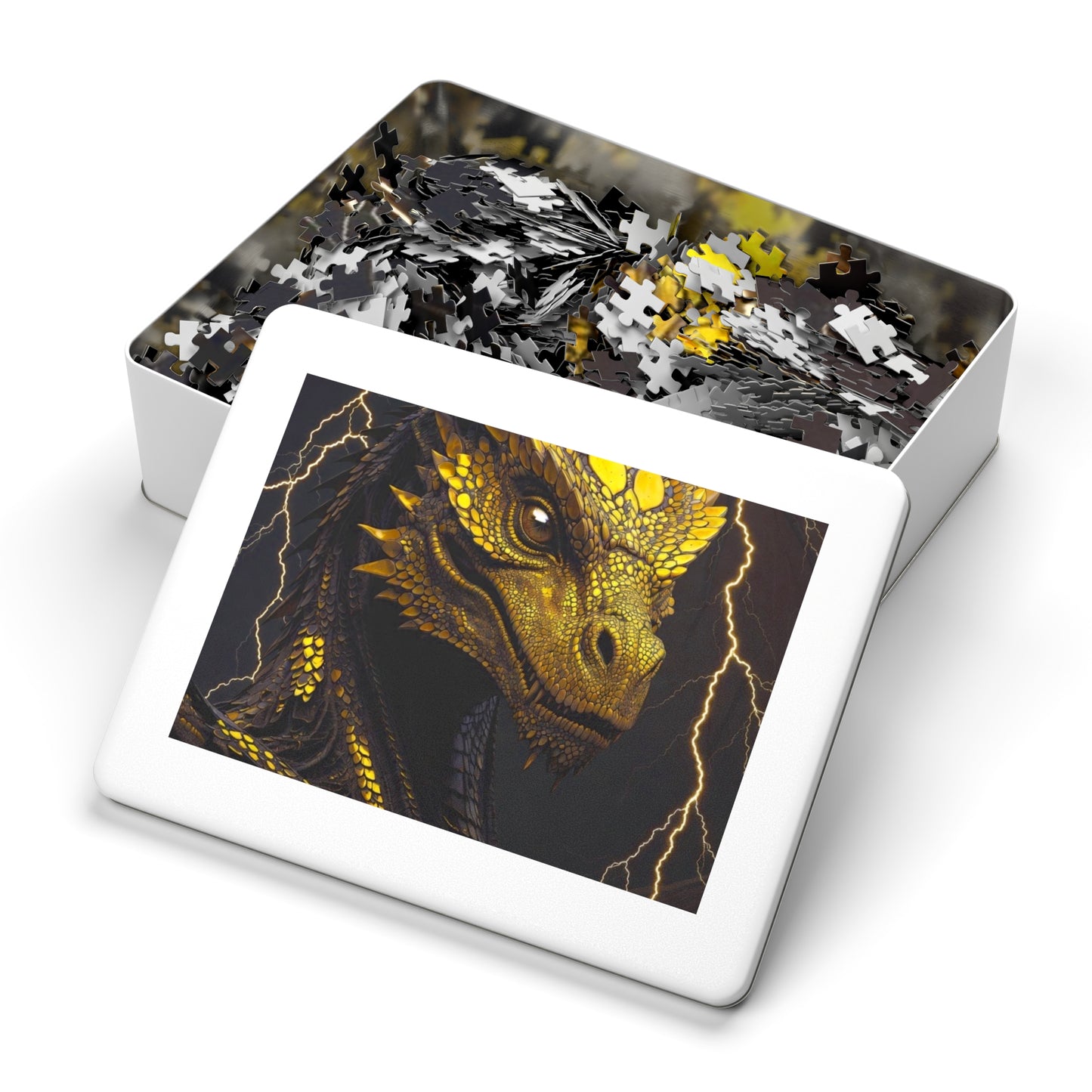 Dragon Gem Jigsaw Puzzle with Tin, Fantasy Puzzle, Kids Activities, Gifts for Game Lovers, Unique Collectible Piece