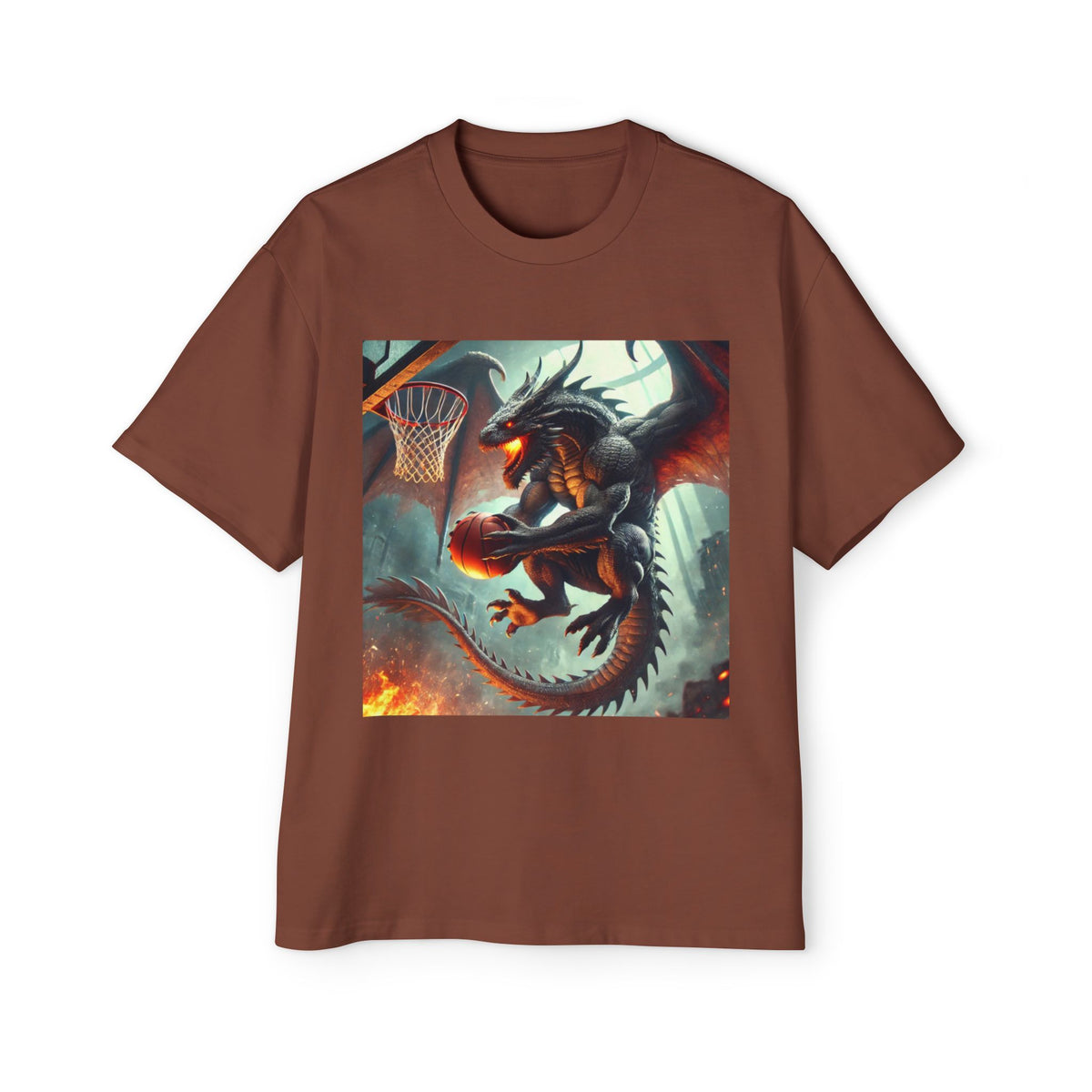 A Men's Fantasy Dragon Basketball Tee - Oversized Graphic Shirt, Streetwear Style, Casual Outfit, Gift for Him, Unique Art Tee