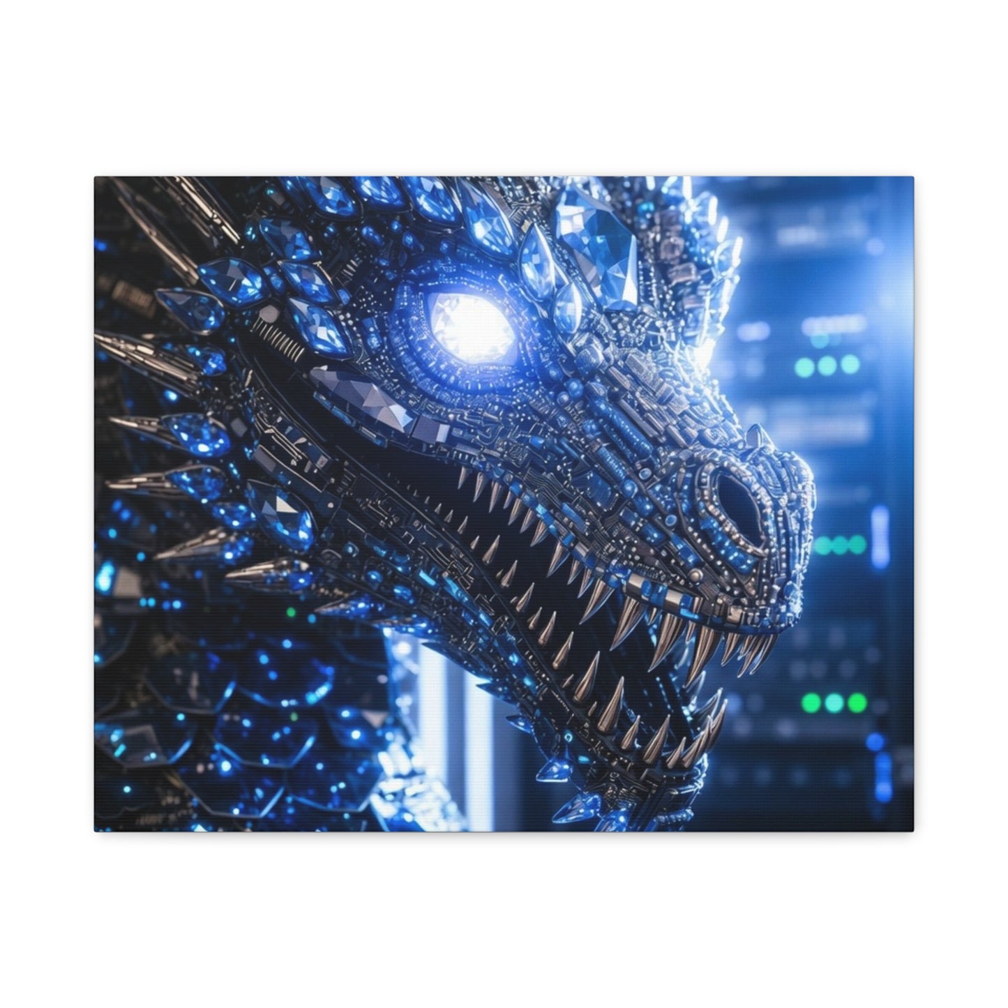 Cyber Dragon Canvas Print — Futuristic Metallic Dragon Wall Art