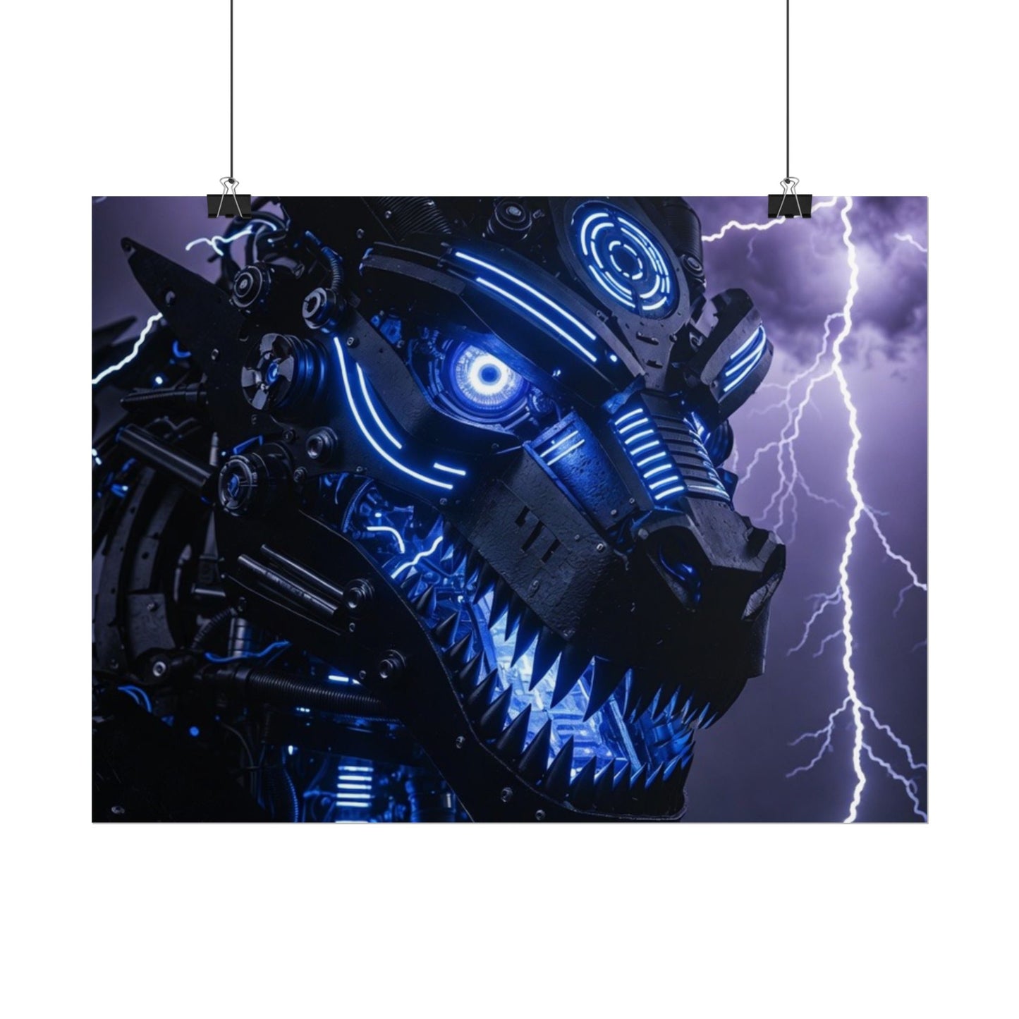 CyberDragon Storm Poster — Futuristic Mech Wolf Art Print (Rolled Poster)