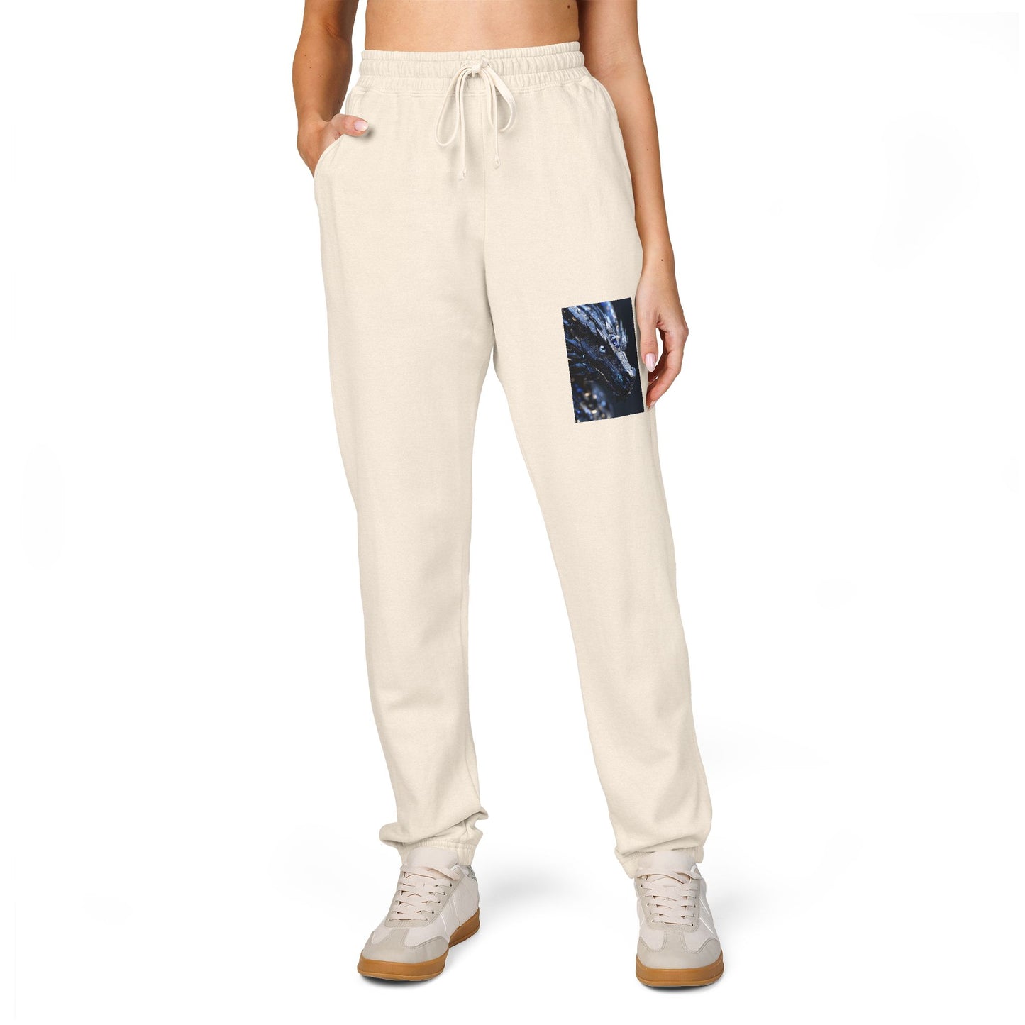 Garment-Dyed Fleece Sweatpants — Dark Olive Joggers with Blue Marble Pocket