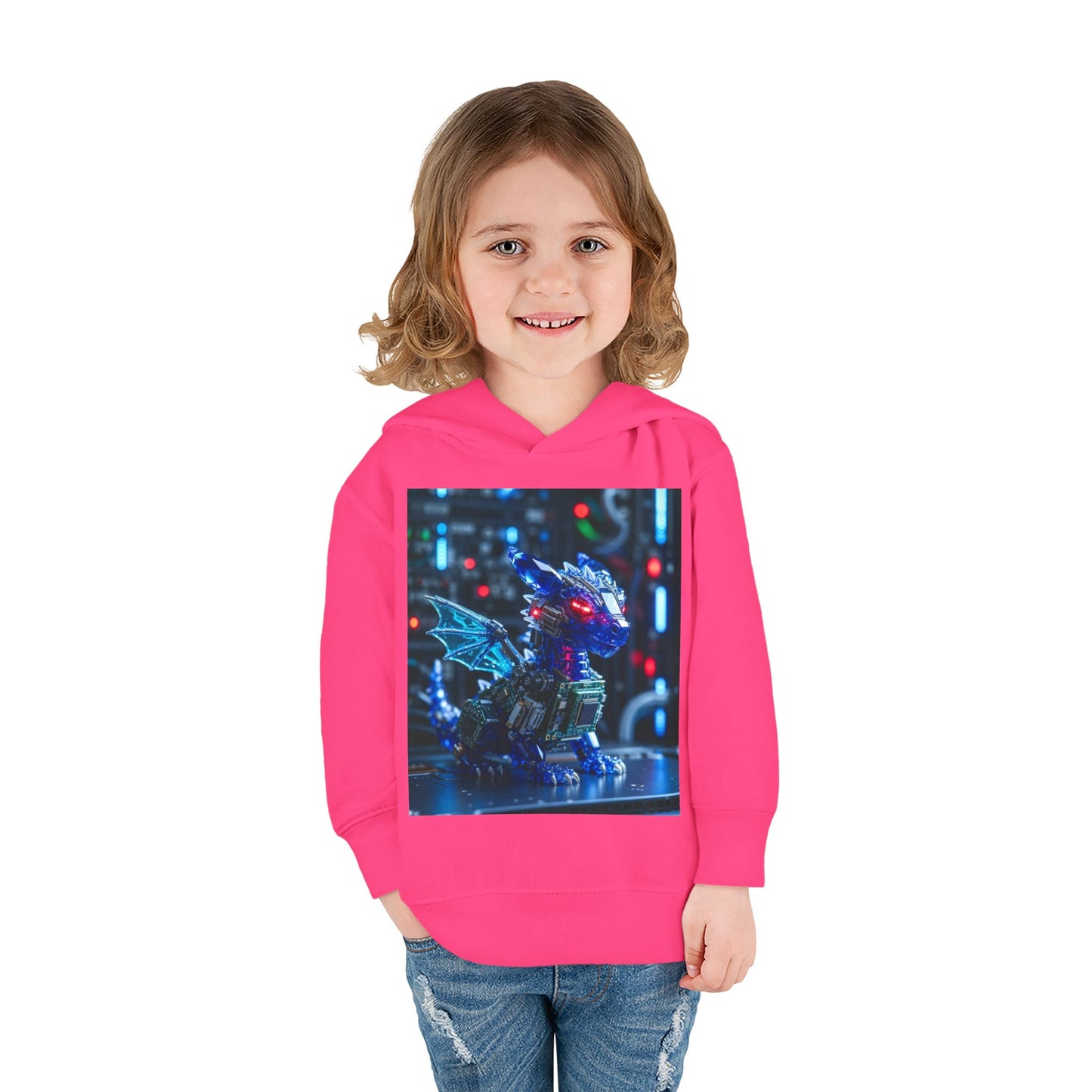 Toddler Hoodie — Neon Robot Dragon Pullover for Kids