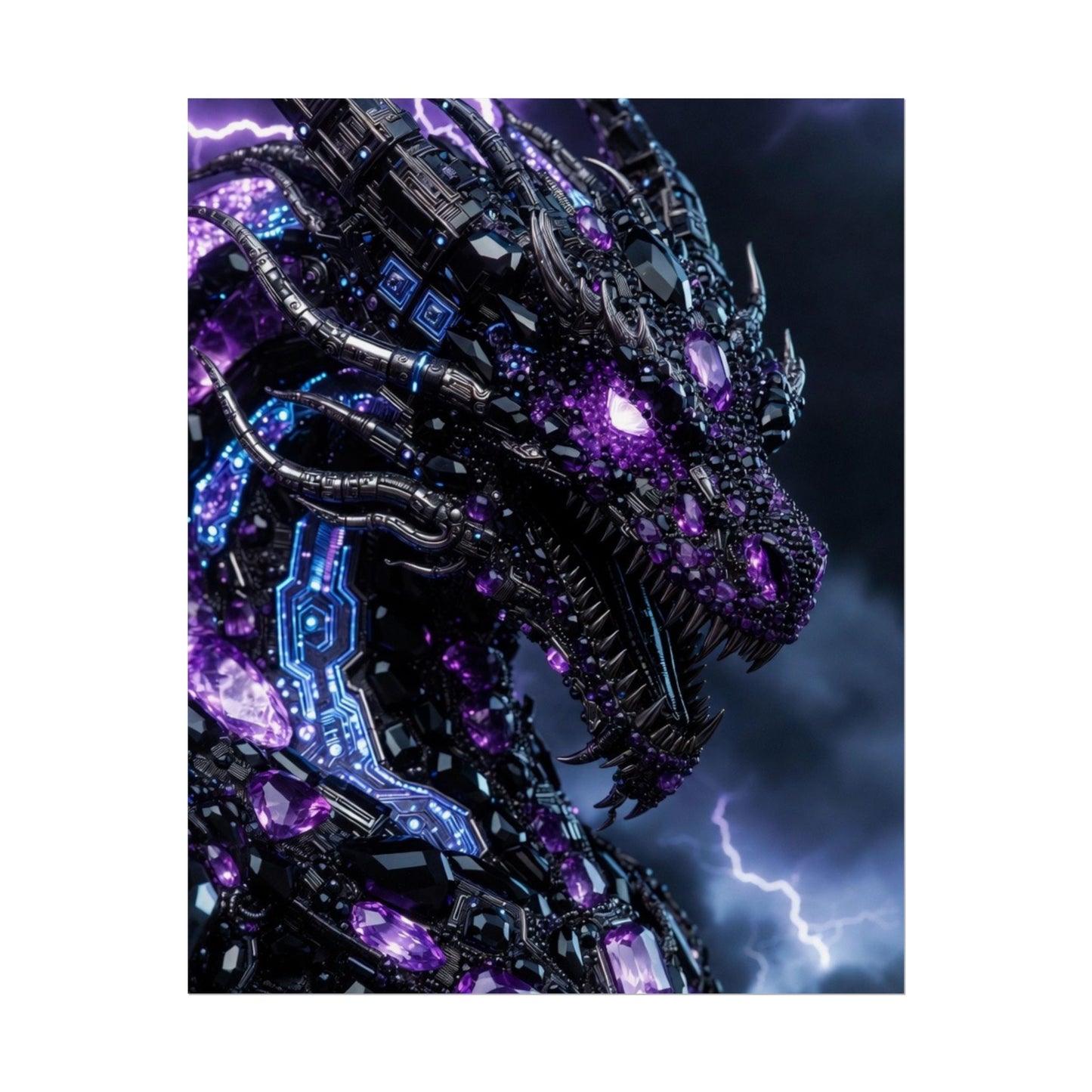 Rolled Poster — Cyberpunk Dragon Storm Art Print