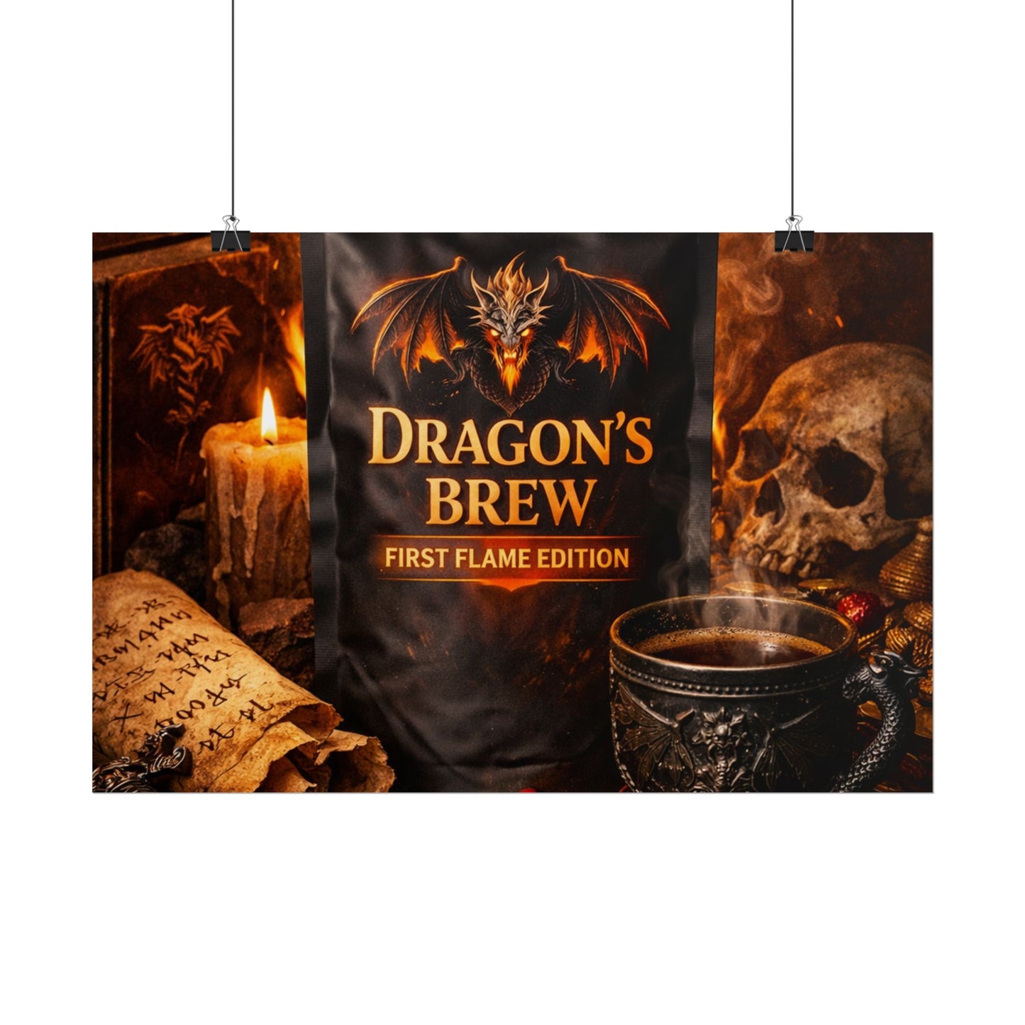 Rolled Poster — "Dragon's Brew: First Flame Edition" Fantasy Coffee Art Print