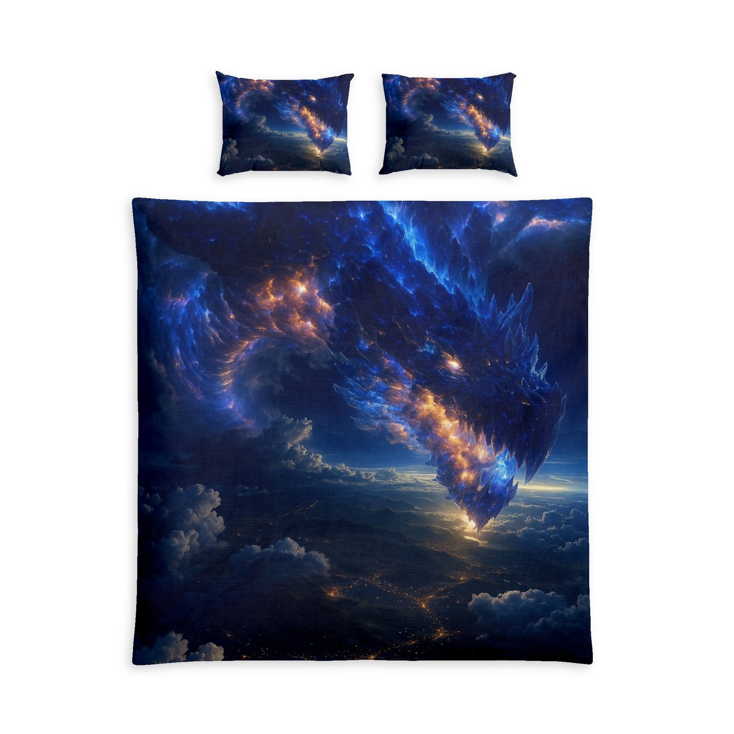 A Galaxy Dragon Cotton Bed Set - Cosmic Blue Duvet Cover & Pillowcase