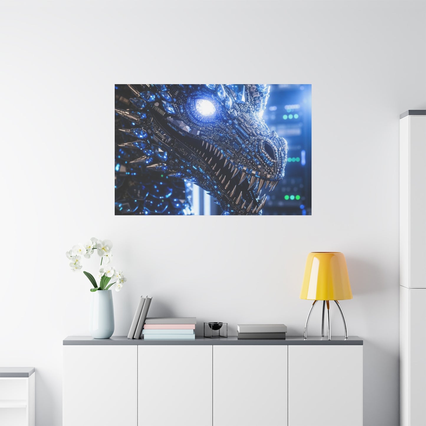 Cyber Dragon Canvas Print — Futuristic Metallic Dragon Wall Art