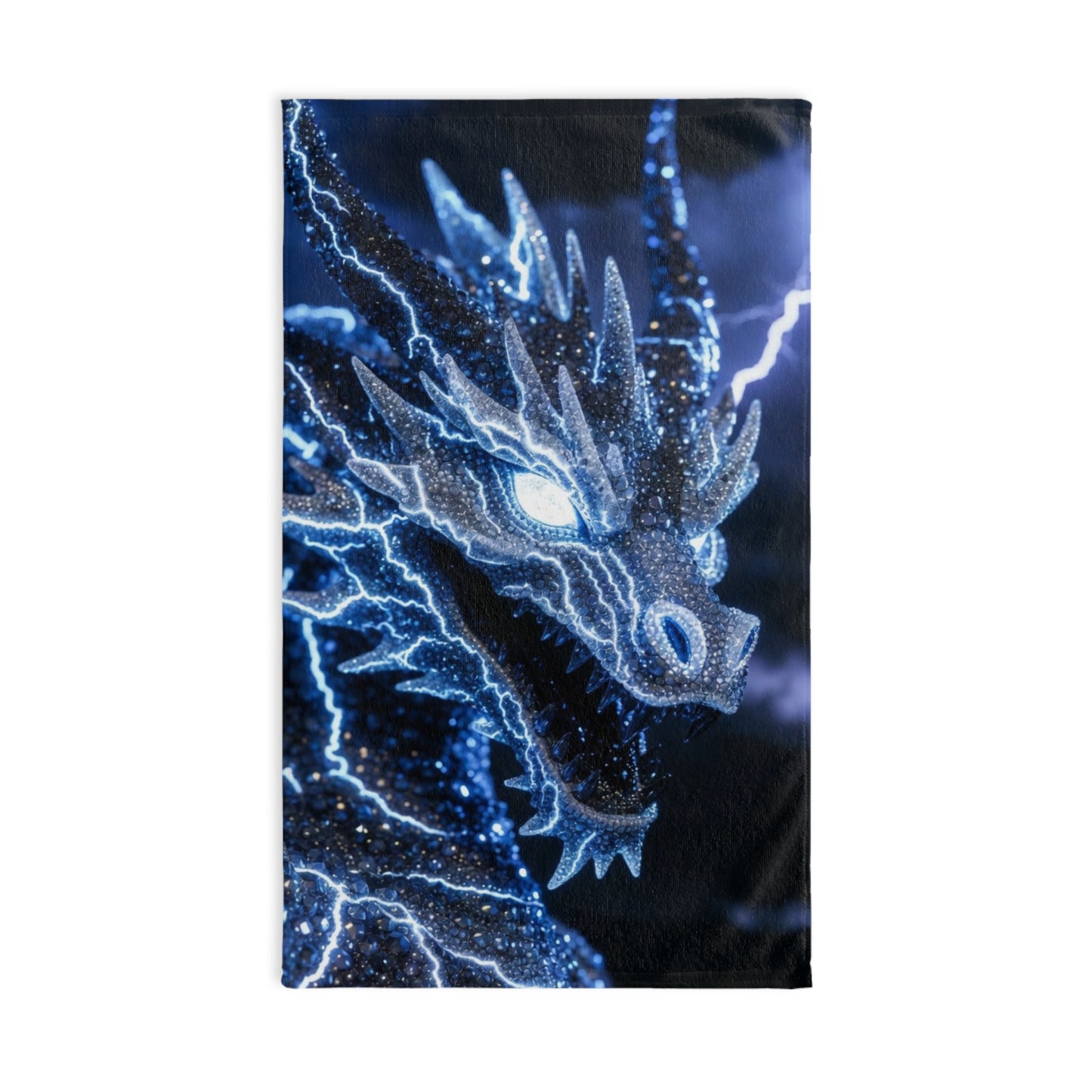 Electric Blue Dragon Hand Towel — Lightning Fantasy Bathroom & Kitchen Decor