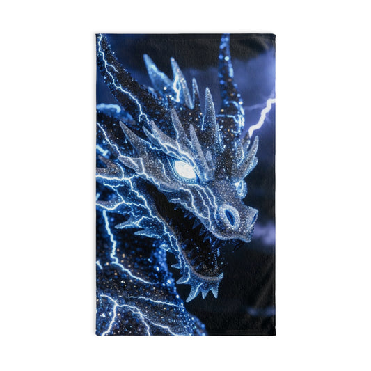 Electric Blue Dragon Hand Towel — Lightning Fantasy Bathroom & Kitchen Decor