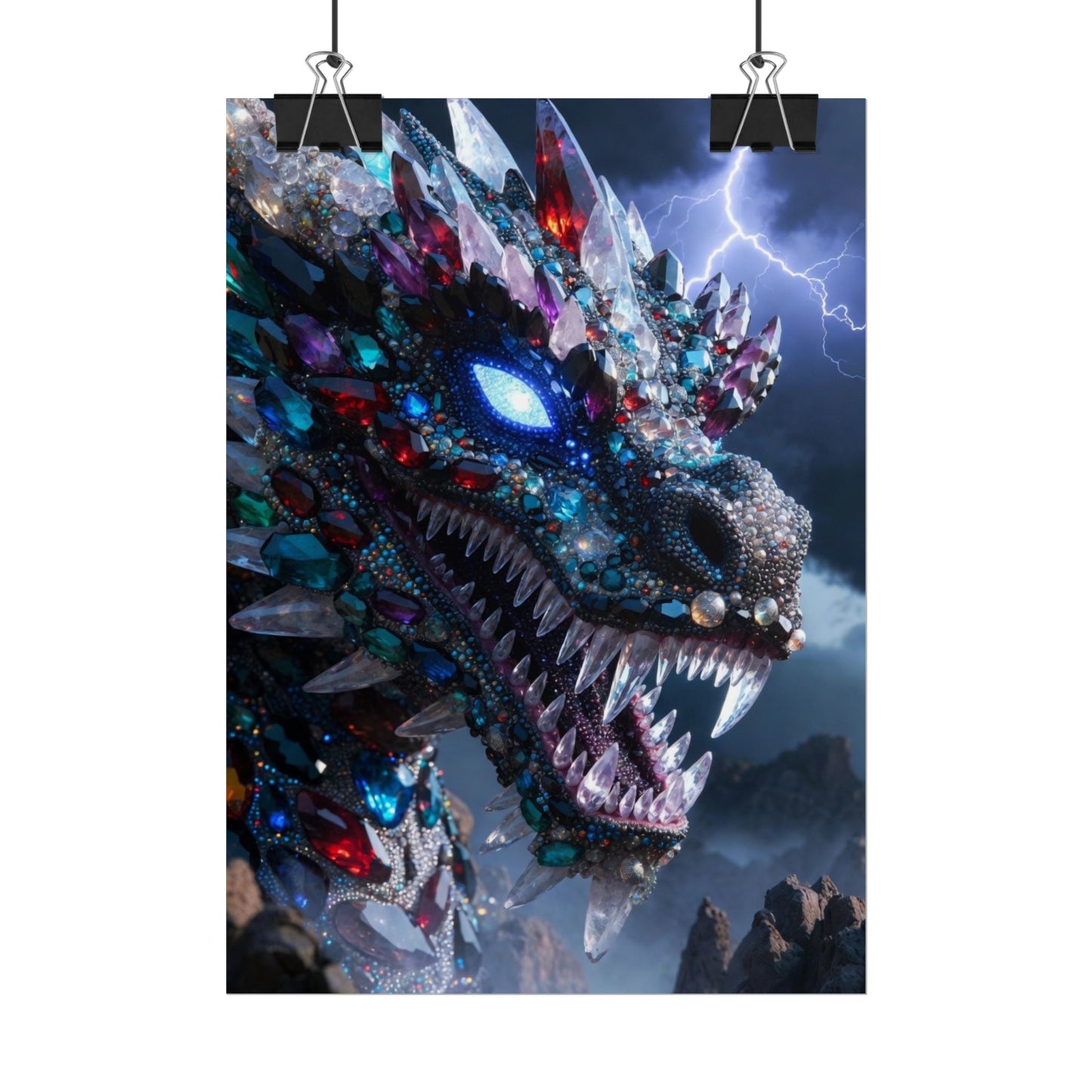 Dragon Crystal Poster — Fantasy Gem-Encrusted Dragon Wall Art (Rolled Poster)