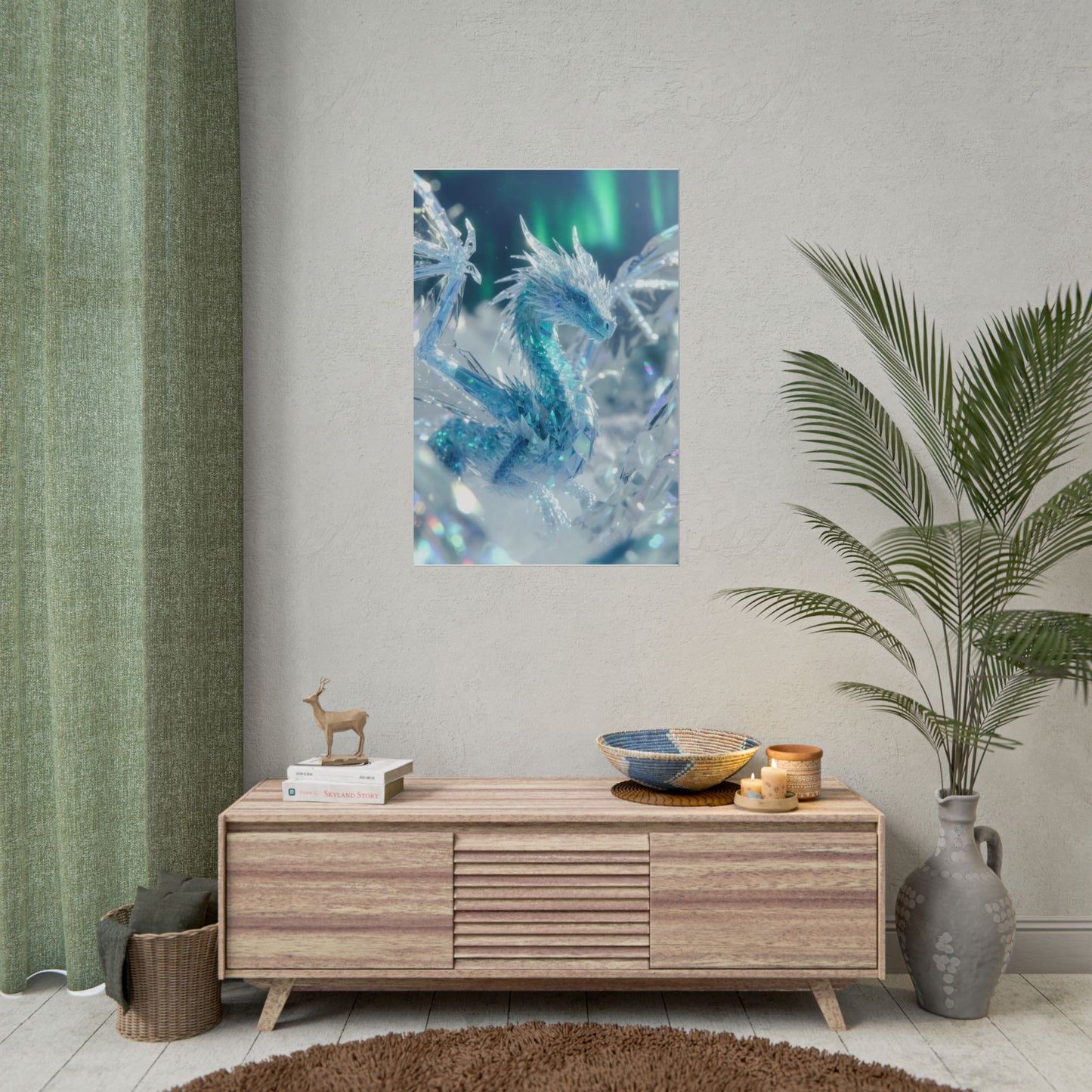 Ice Crystal Dragon Poster — Fantasy Aurora Wall Art (Rolled Poster)