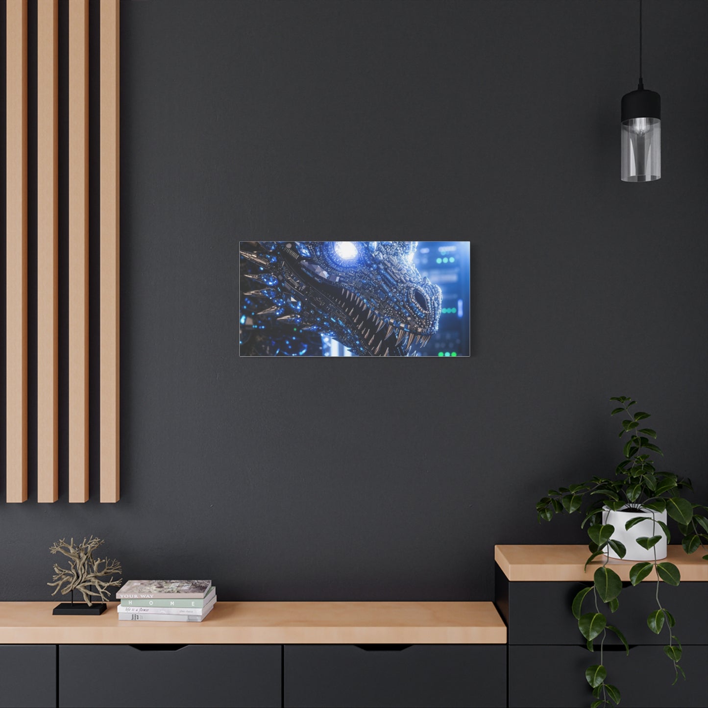 Cyber Dragon Canvas Print — Futuristic Metallic Dragon Wall Art