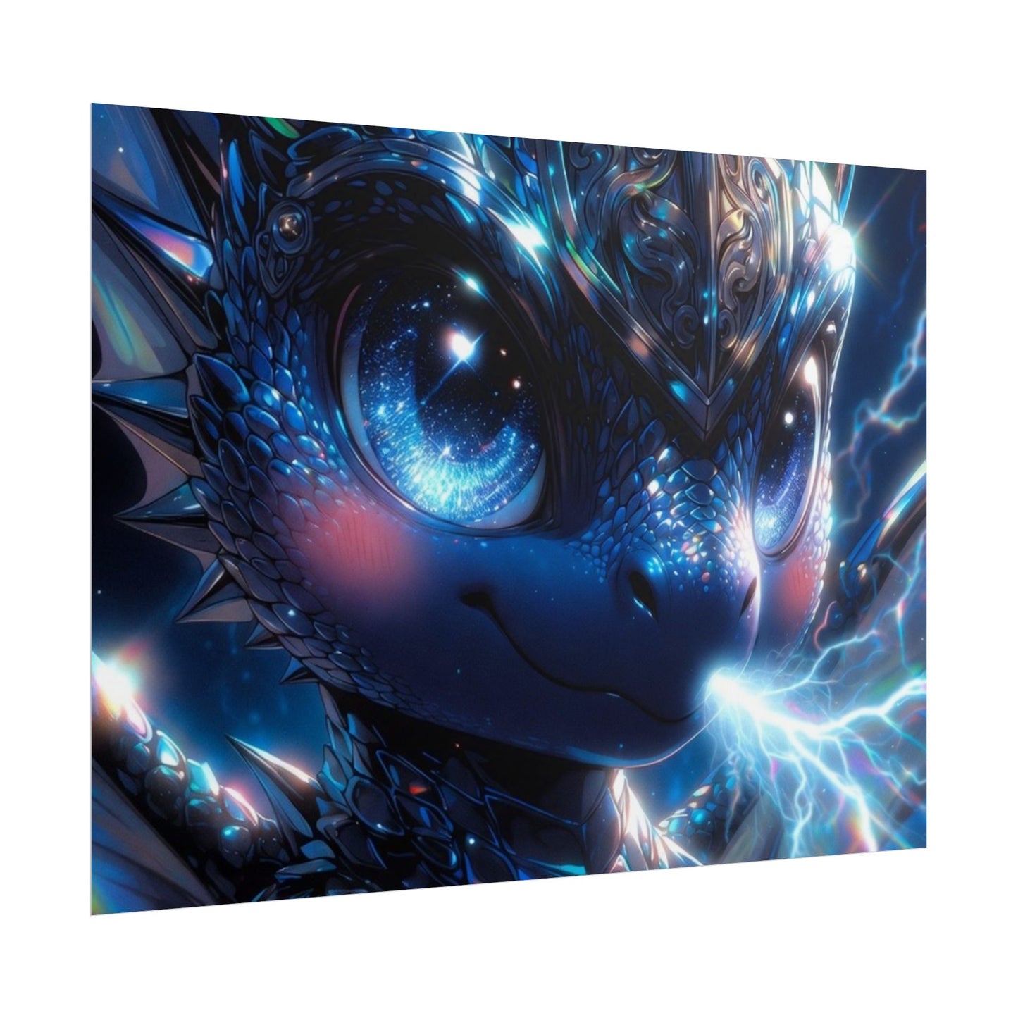 Shiny Blue Dragon Rolled Poster — Cute Electric Fantasy Wall Art