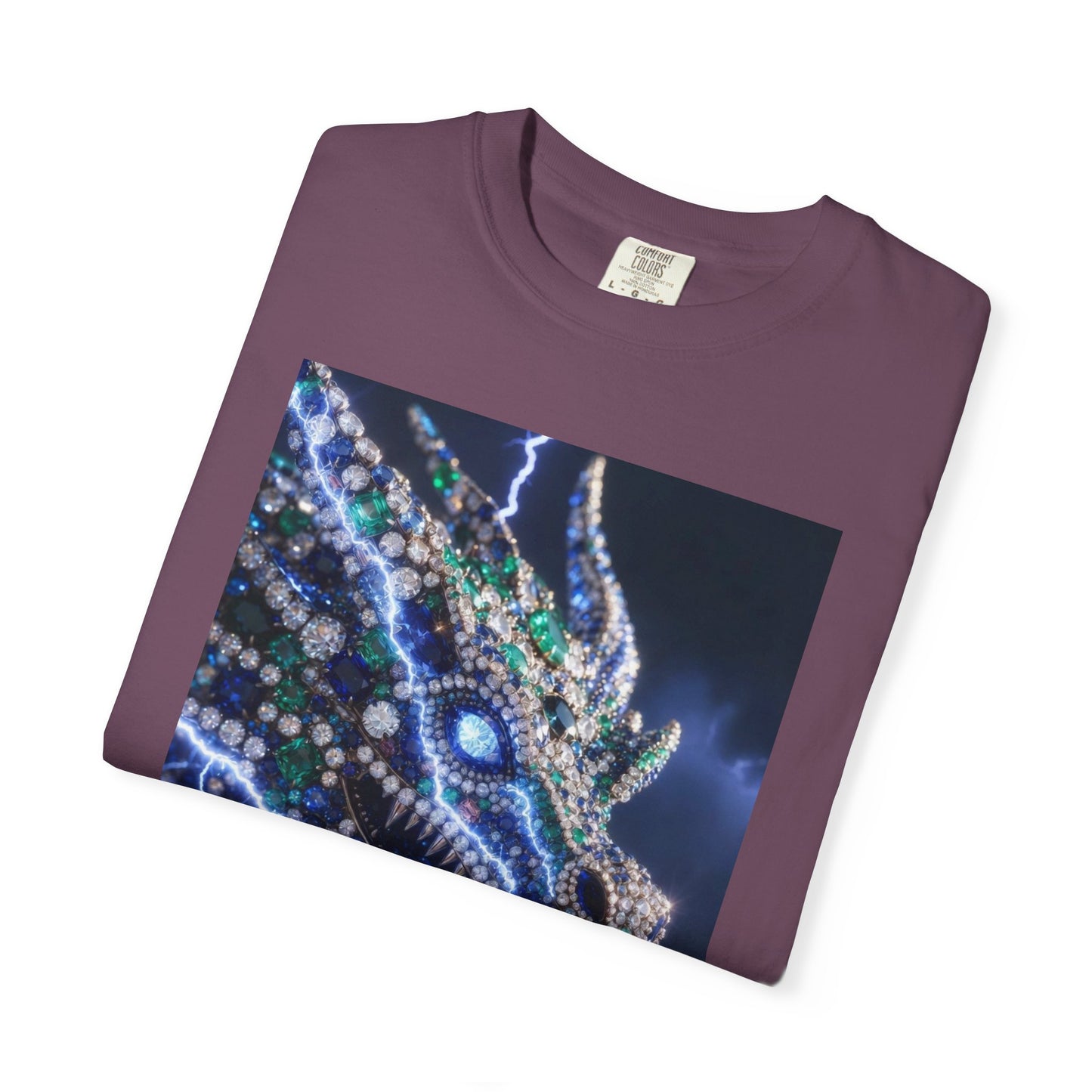 Dragon Lightning Graphic T-Shirt — Jewel-Studded Dragon Design