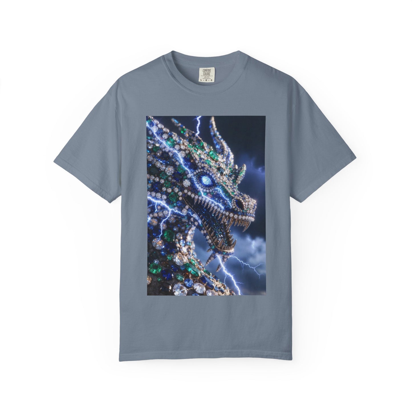 Dragon Lightning Graphic T-Shirt — Jewel-Studded Dragon Design