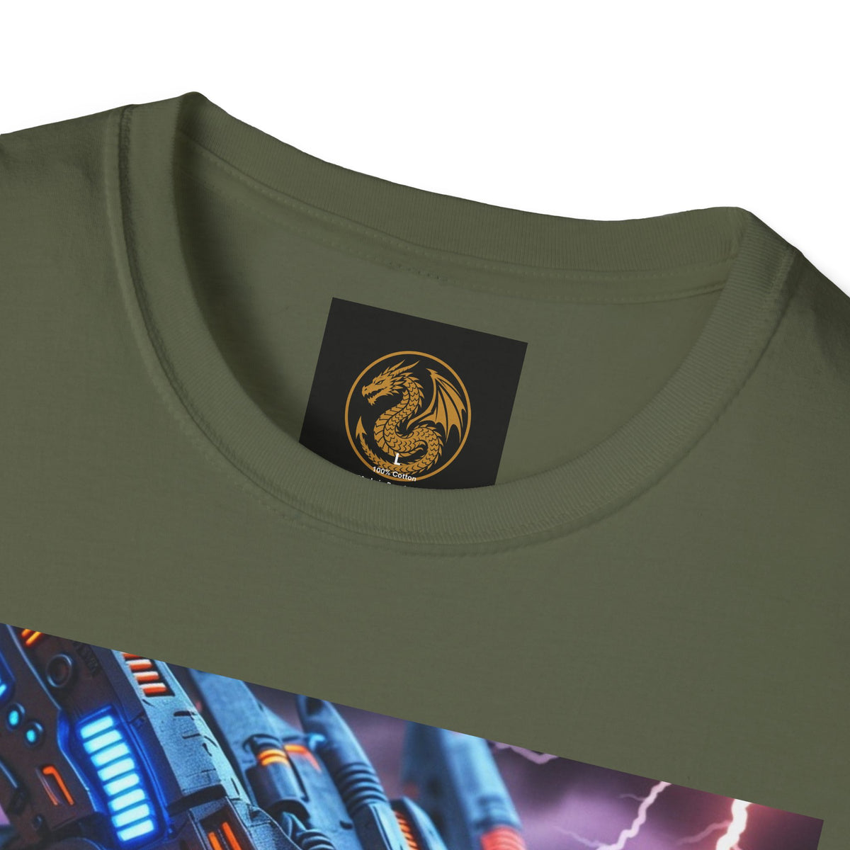 A Cyber Dragon T‑Shirt — Neon Mech Dragon with Lightning Graphic