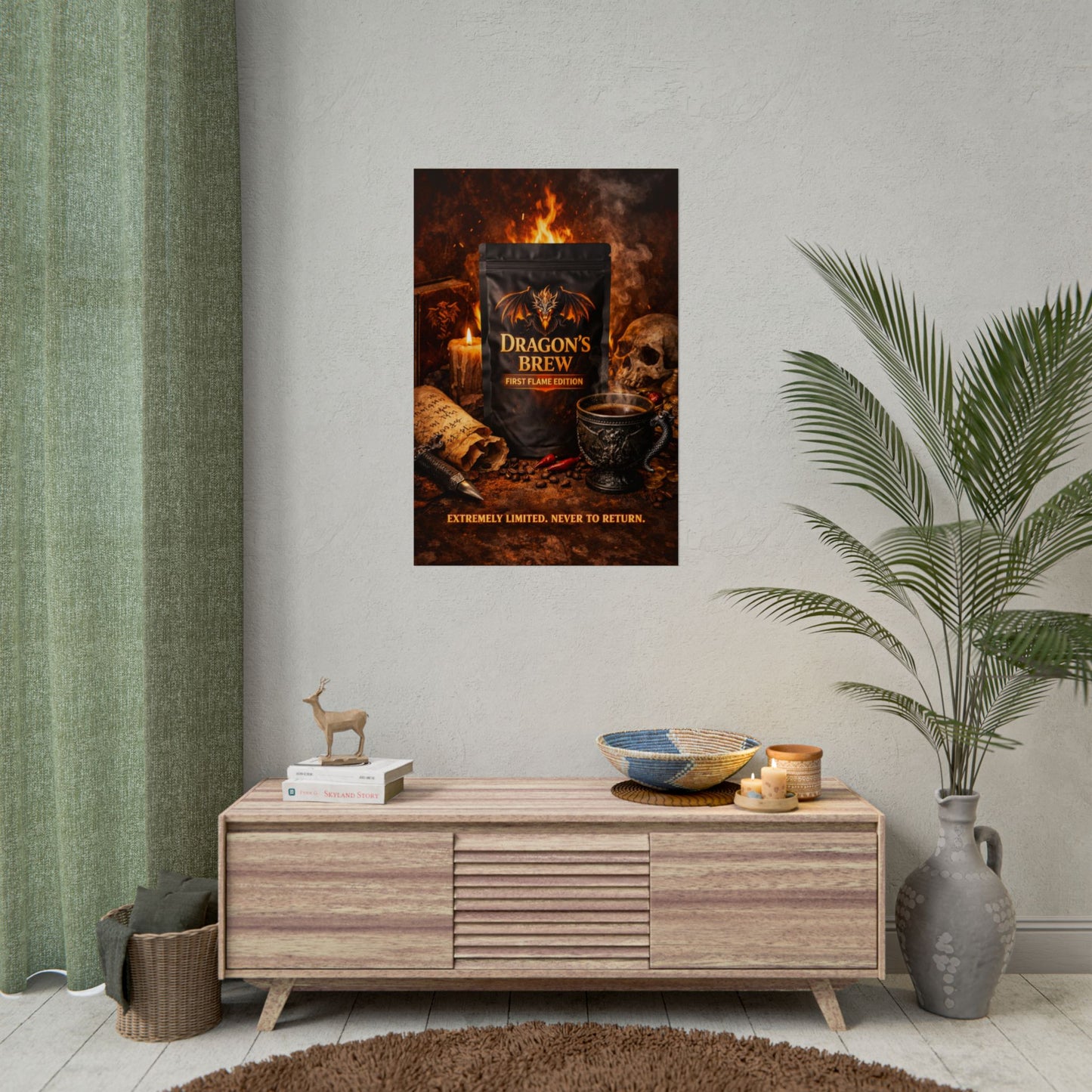 Rolled Poster — "Dragon's Brew: First Flame Edition" Fantasy Coffee Art Print