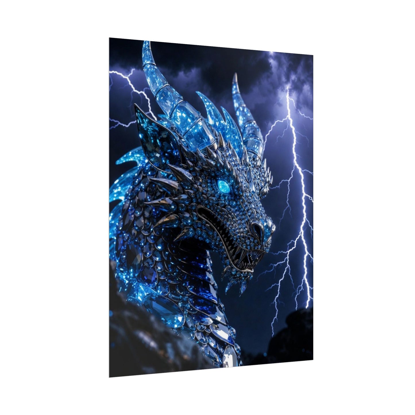Blue Lightning Dragon Poster — Fantasy Wall Art Rolled Poster