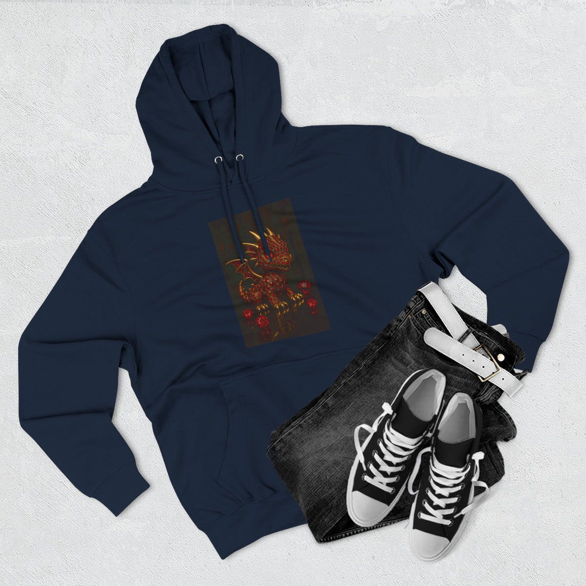 A RUBY RED Dragon Swirl Fleece Hoodie - Three-Panel Design for Fantasy Lovers