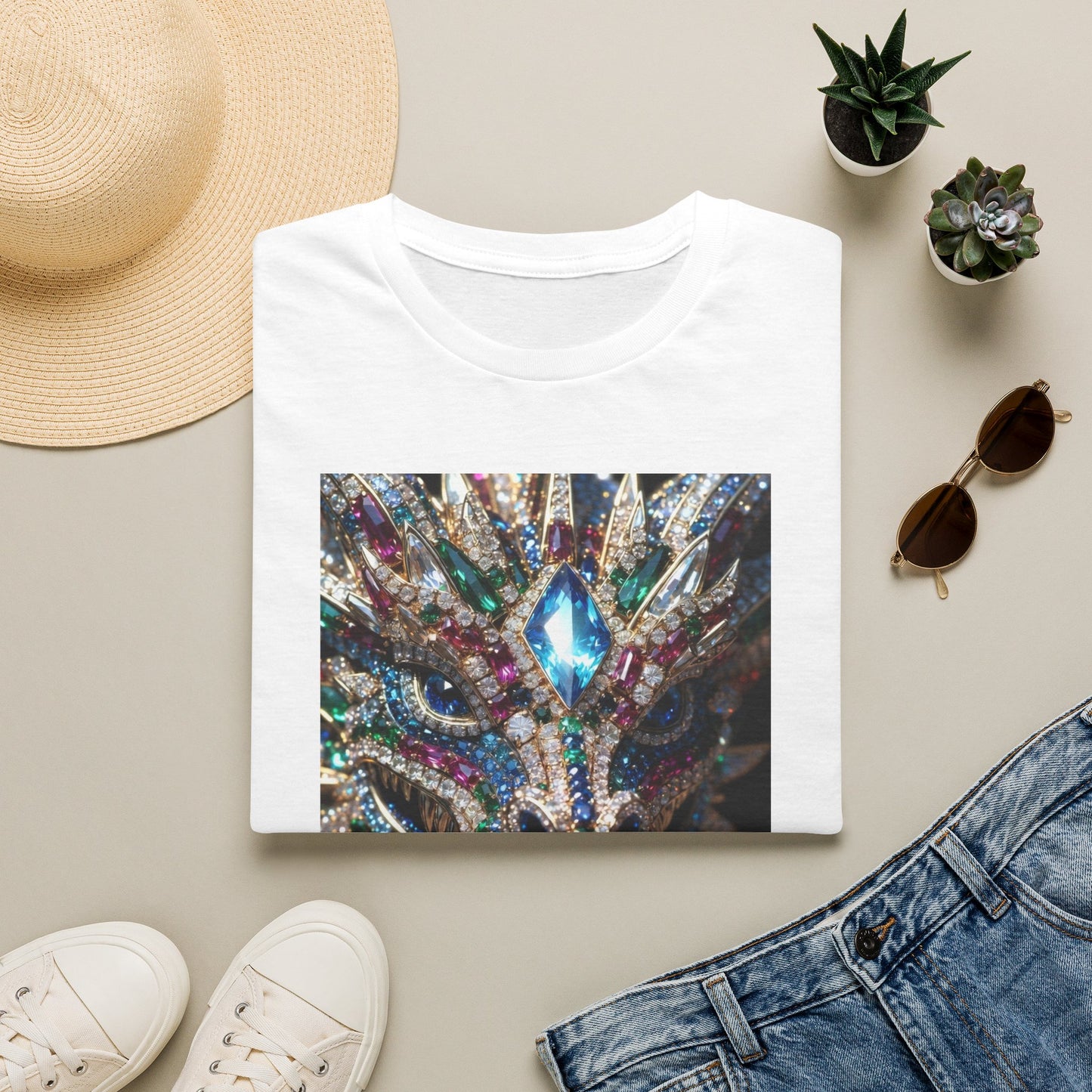 # 1 Dragon selling Gemstone Mask T-Shirt — Jewel-Encrusted Festival Tee