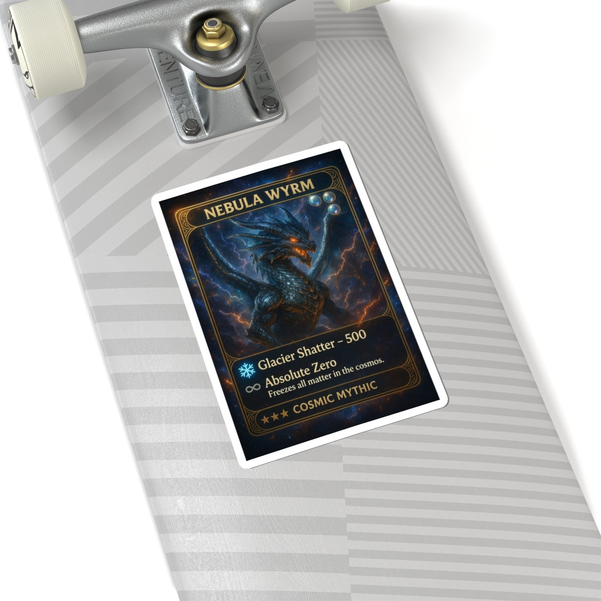 A Nebula Wyrm Trading Card Sticker – Cosmic Dragon Game Art Kiss-Cut Sticker