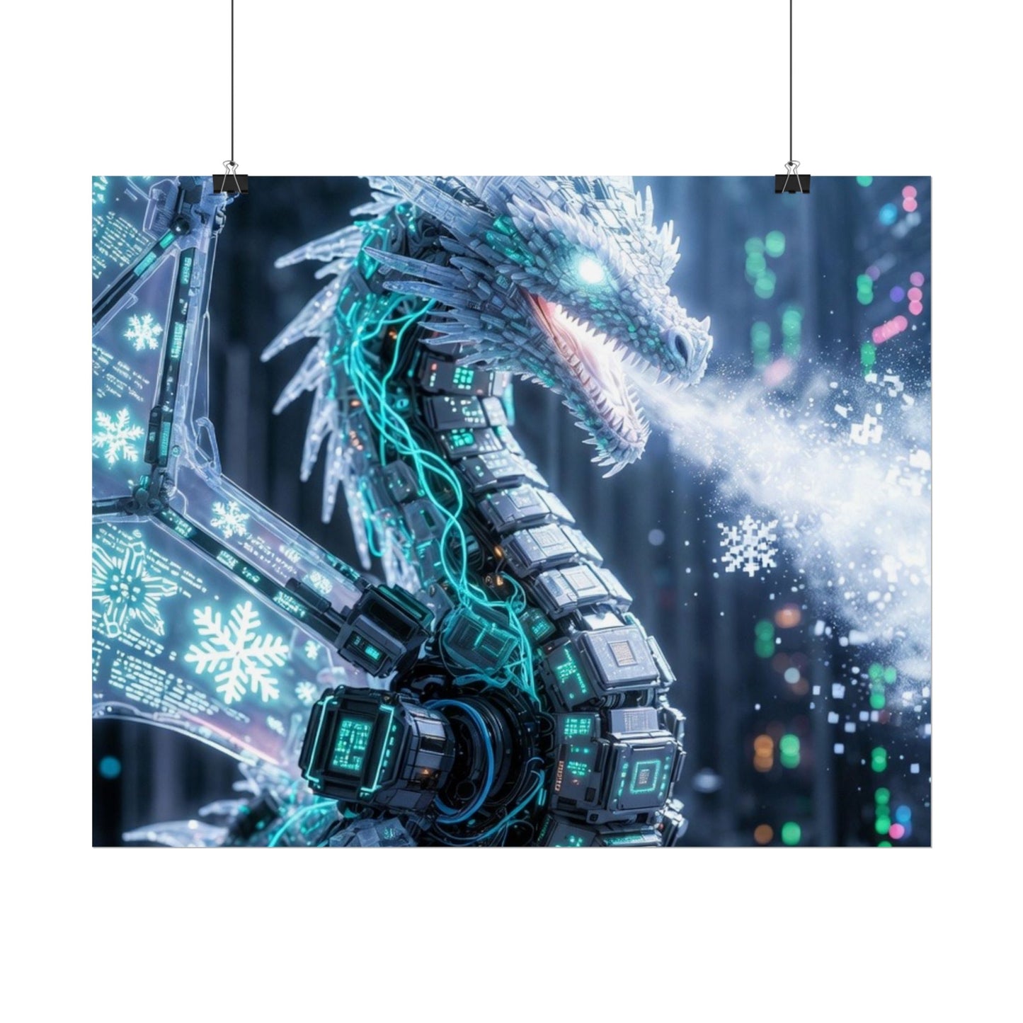Rolled Poster — Cyber Ice Dragon Fantasy Art Print