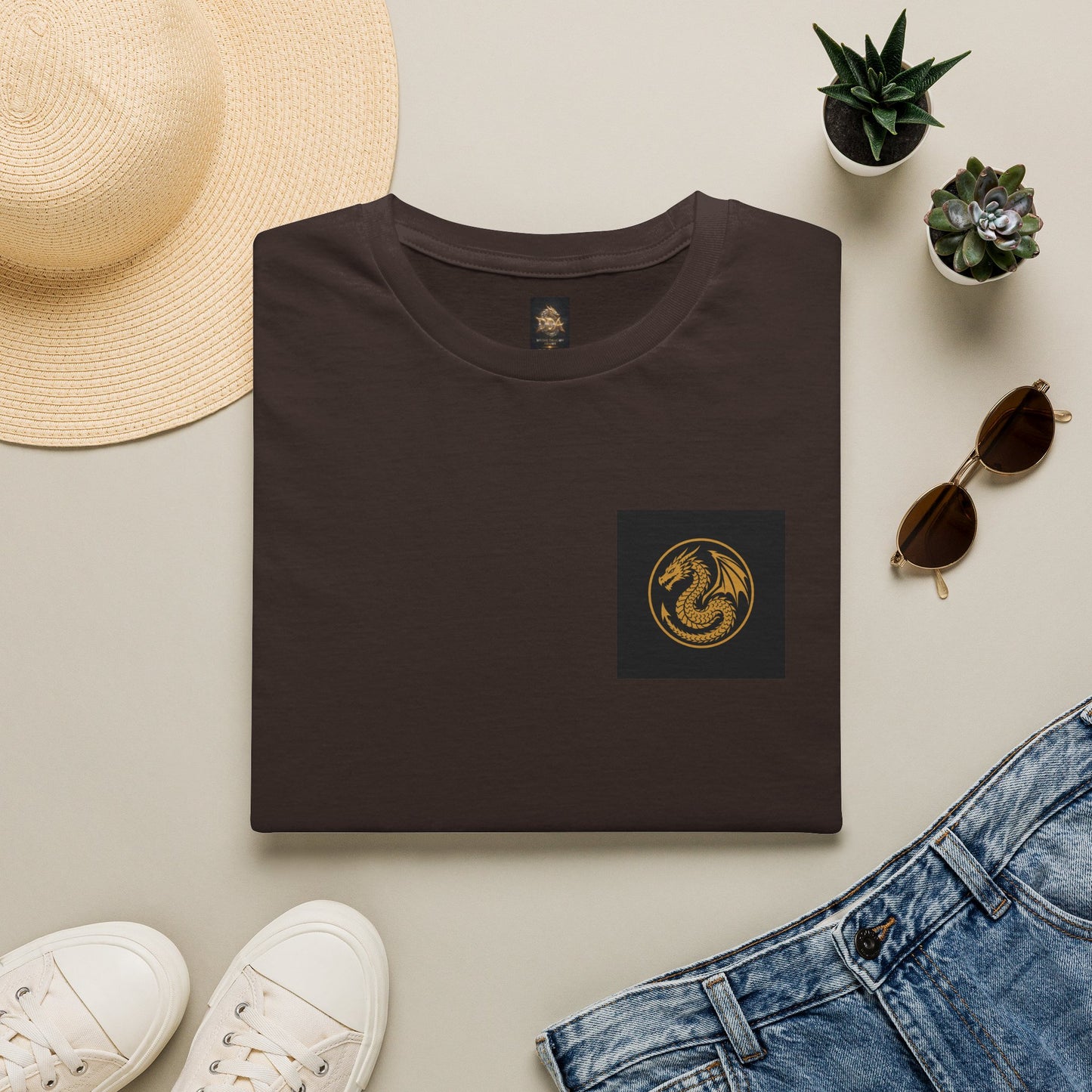 A # 1 Selling Divine Dragon Armor Pocket T-Shirt — Vintage Gold Emblem Tee
