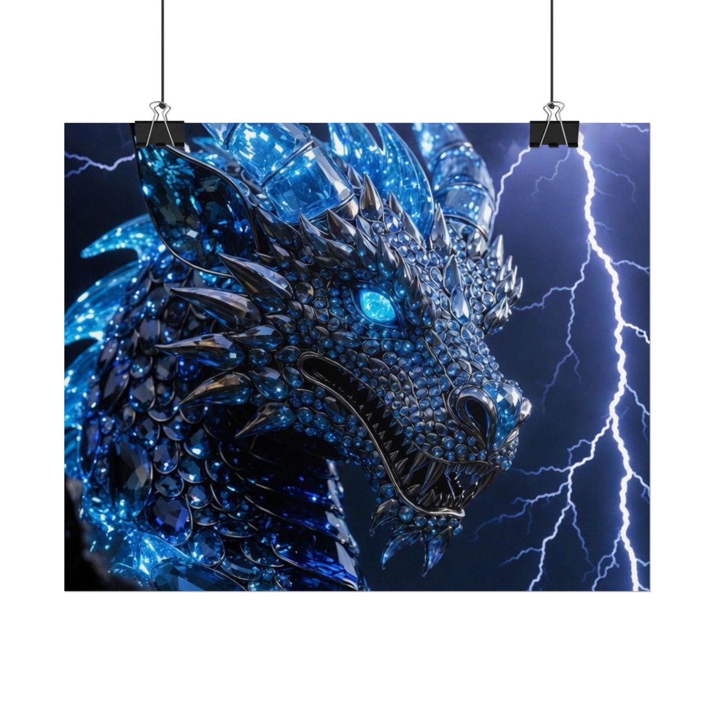 Blue Lightning Dragon Poster — Fantasy Wall Art Rolled Poster