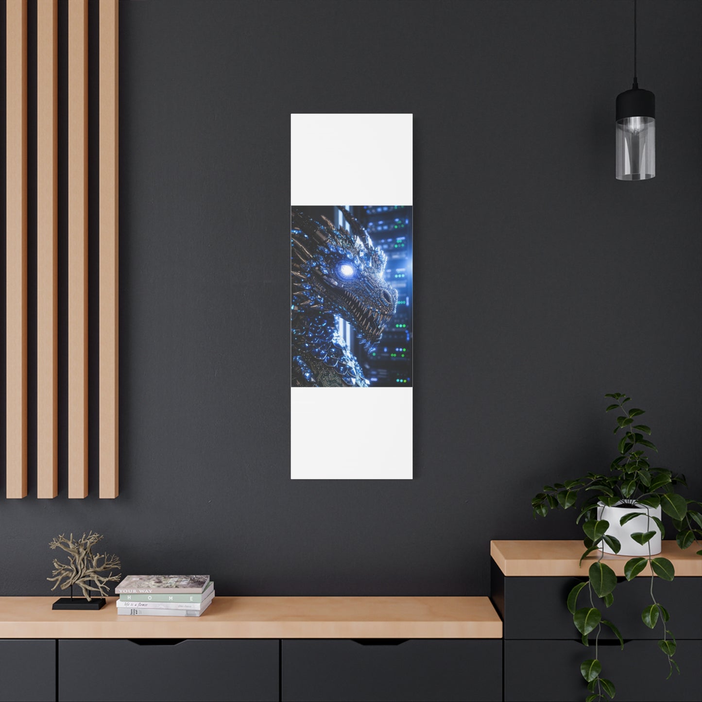 Cyber Dragon Canvas Print — Futuristic Metallic Dragon Wall Art