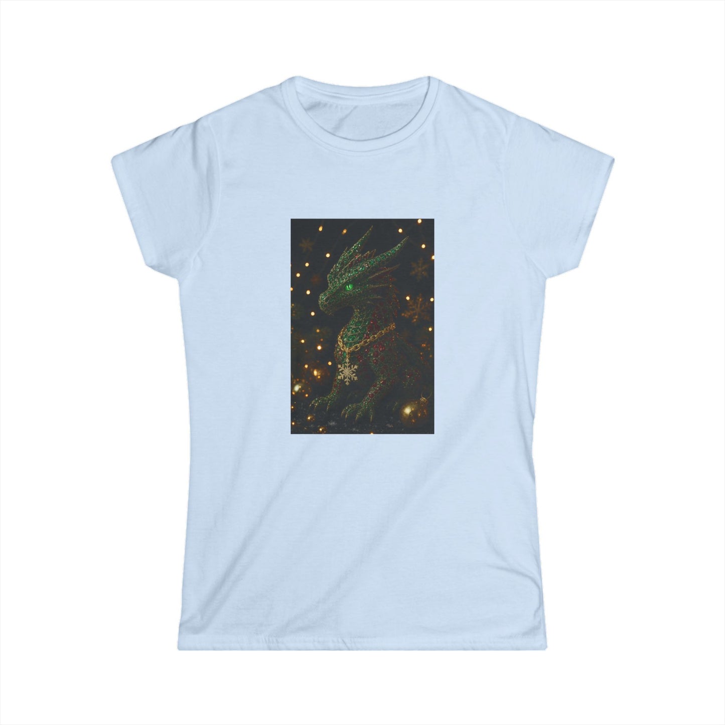 Christmas Women’s Tee — Emerald Dragon & Stars Graphic Shirt