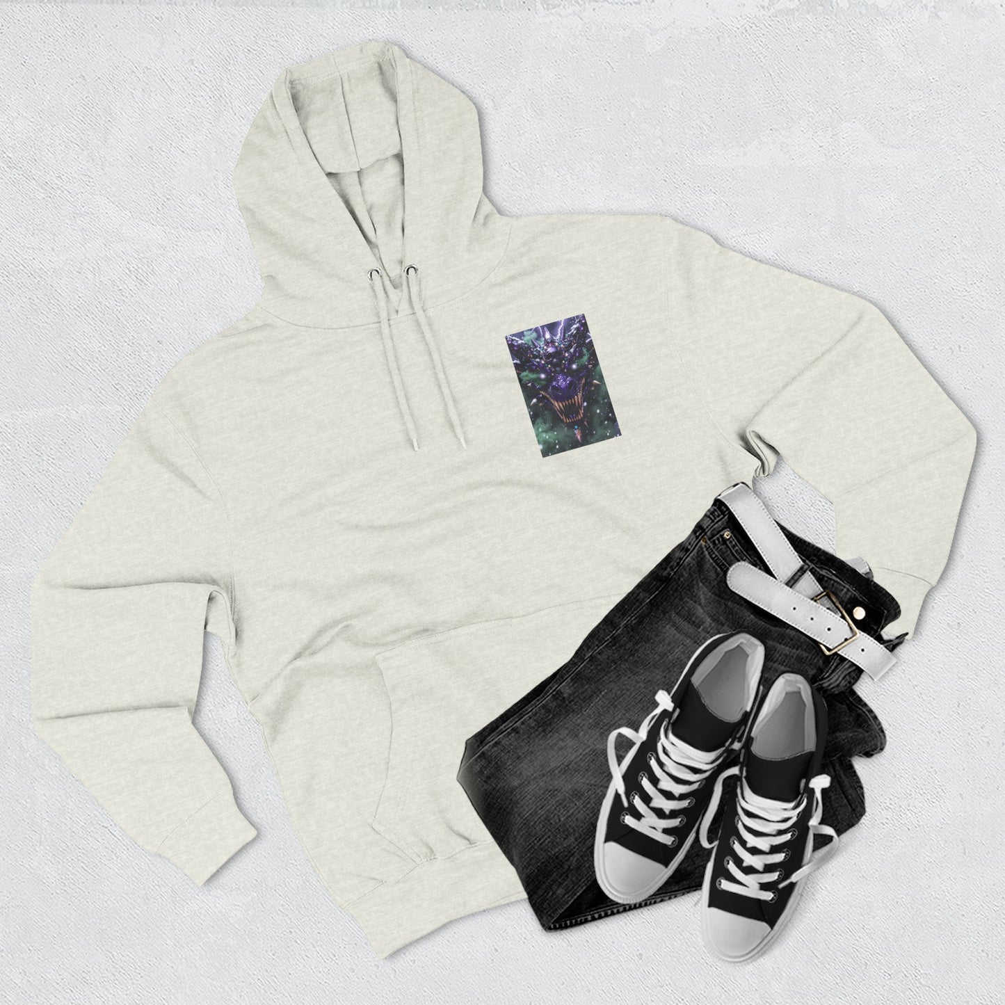 A Mystic Cosmic 🐉 Hoodie — Astral Galaxy Cat Chest Print Fleece Hoodie