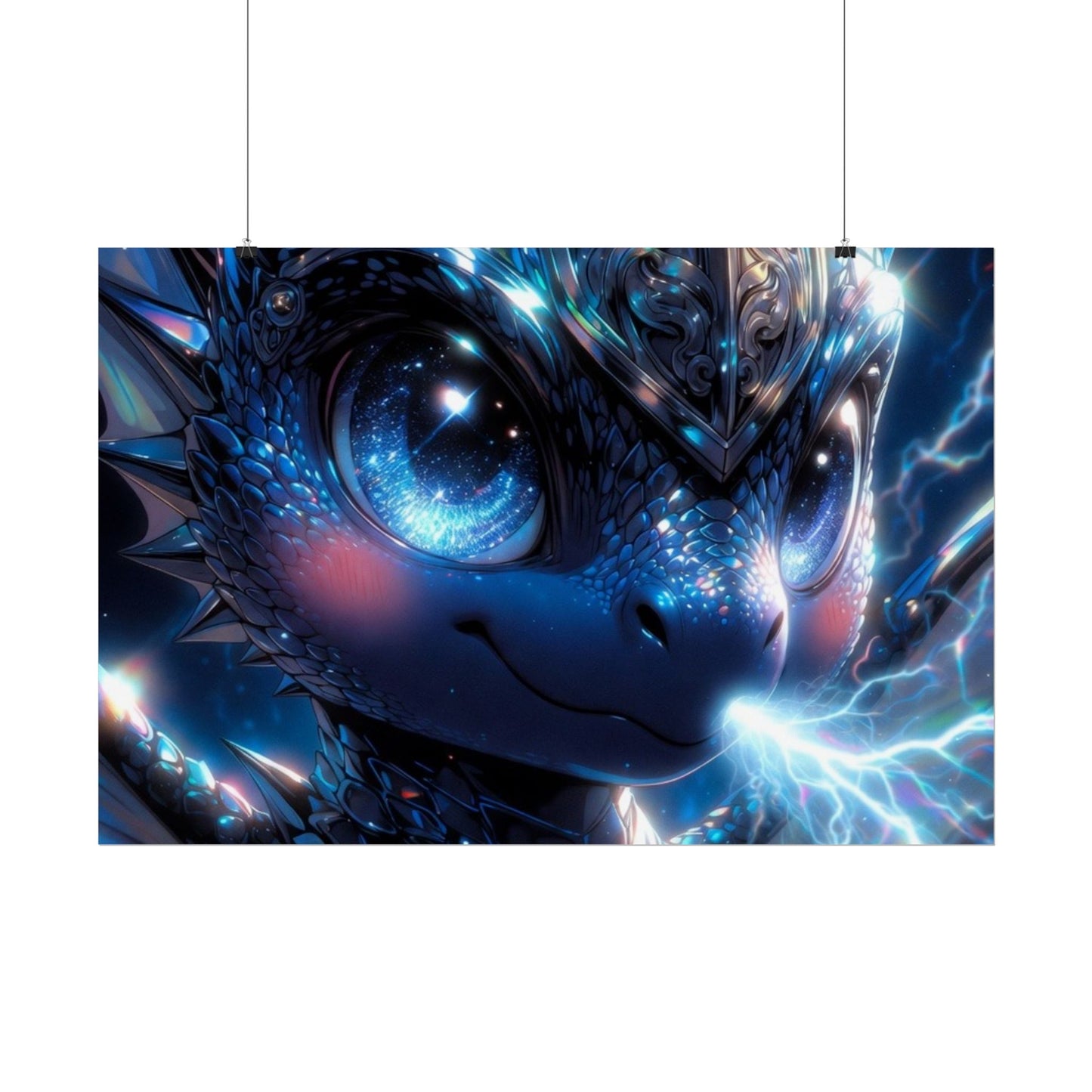 Shiny Blue Dragon Rolled Poster — Cute Electric Fantasy Wall Art