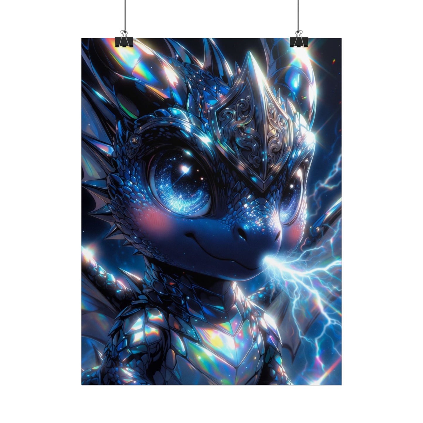 Shiny Blue Dragon Rolled Poster — Cute Electric Fantasy Wall Art