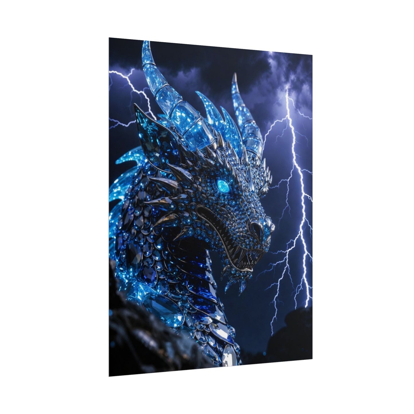 Blue Lightning Dragon Poster — Fantasy Wall Art Rolled Poster