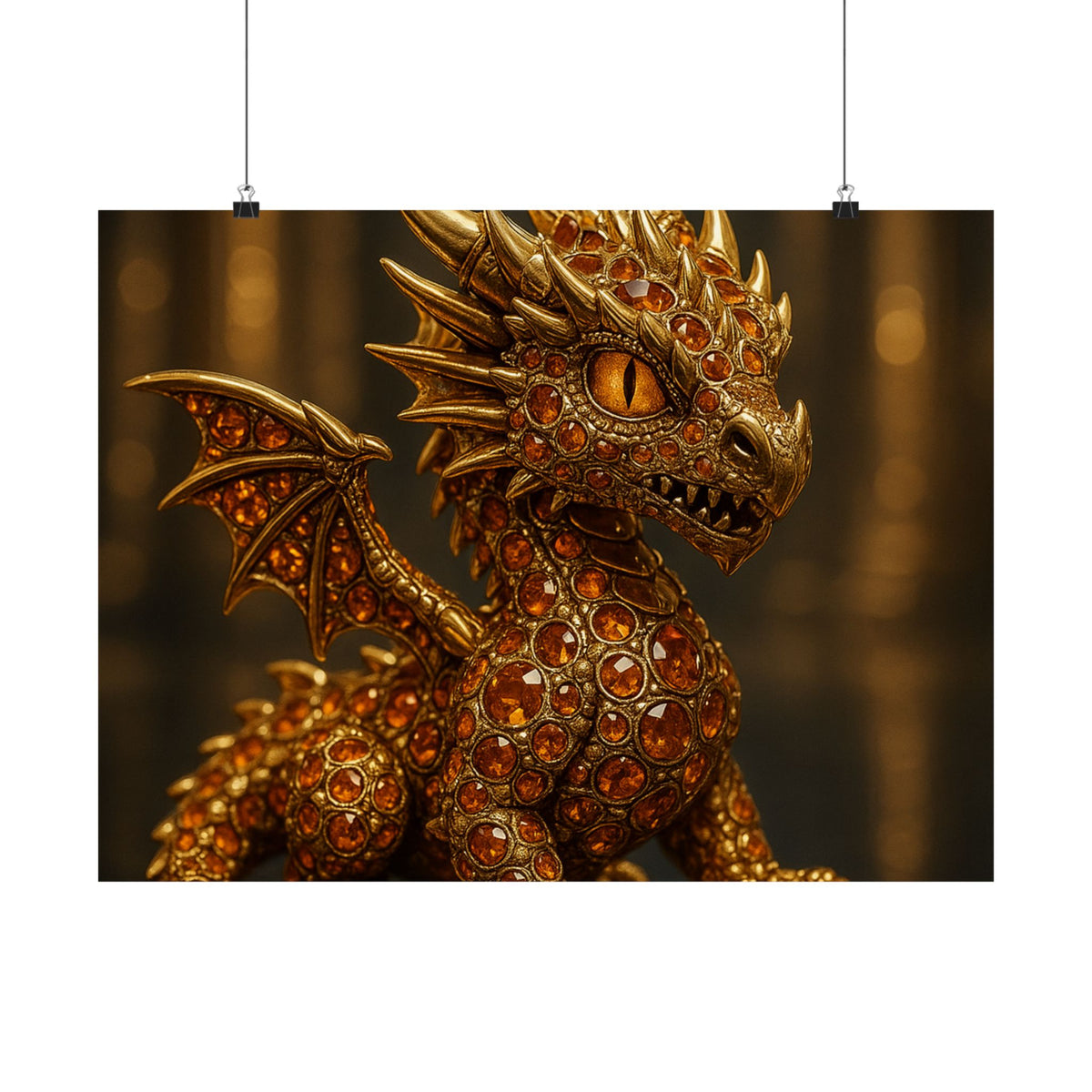 A Golden Orange Dragon Art Print, Satin Poster, Dragon Wall Art, Fantasy Decor, Gift for Gamers, Dragon Lover's Decoration