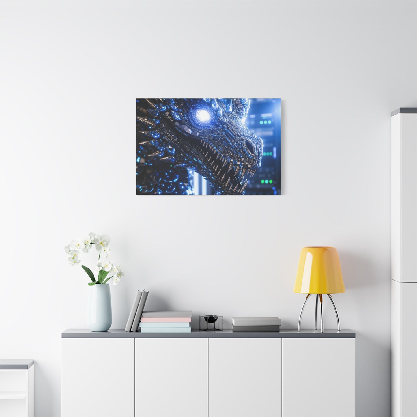 Cyber Dragon Canvas Print — Futuristic Metallic Dragon Wall Art