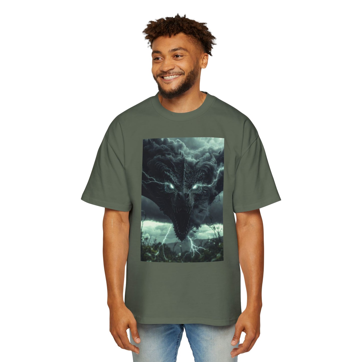 Storm Dragon Graphic Tee — Dark Fantasy Oversized Men's T-Shirt