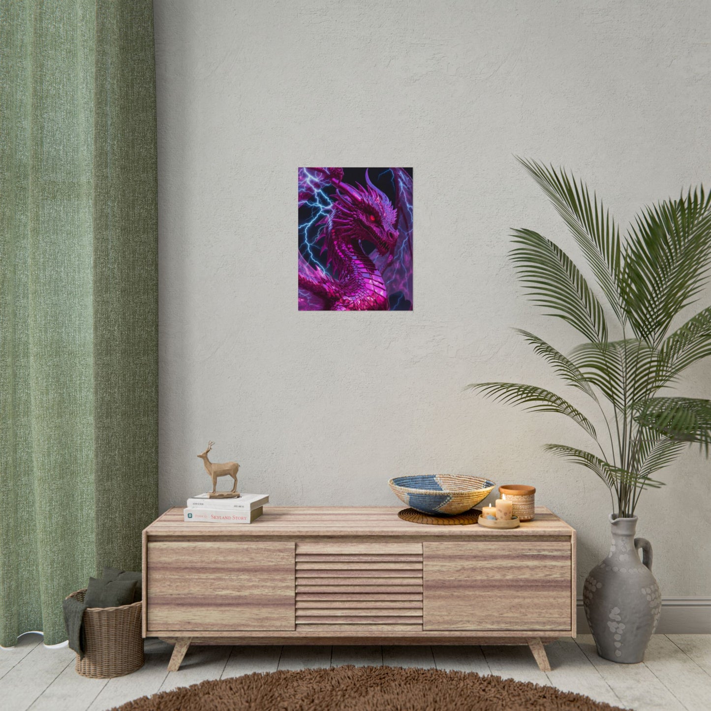 Pink Electric Dragon Poster — Fantasy Wall Art Rolled Poster