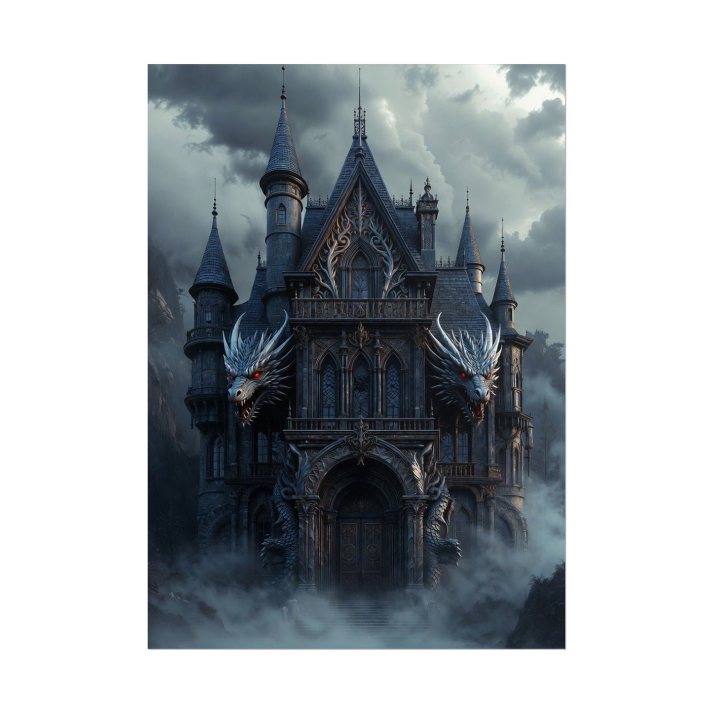 Gothic Dragon Castle Rolled Poster — Dark Fantasy Wall Art