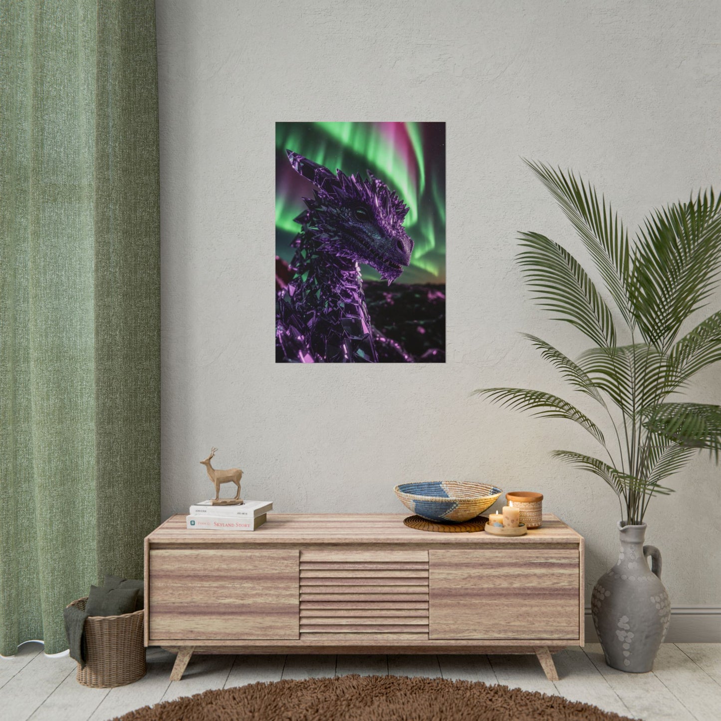Aurora Dragon Rolled Poster — Purple Crystal Dragon Wall Art