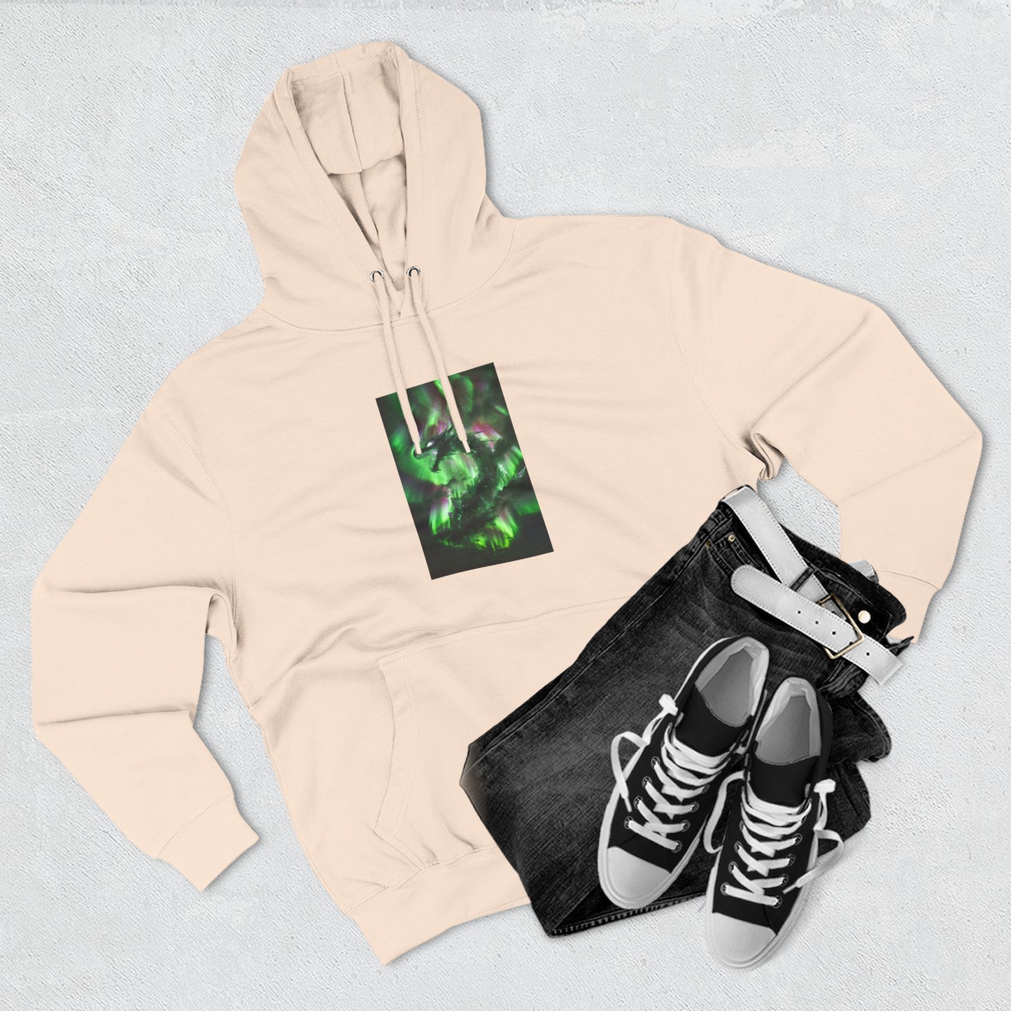 Green Nebula Abstract Hoodie — Aurora Swirl Fleece Pullover