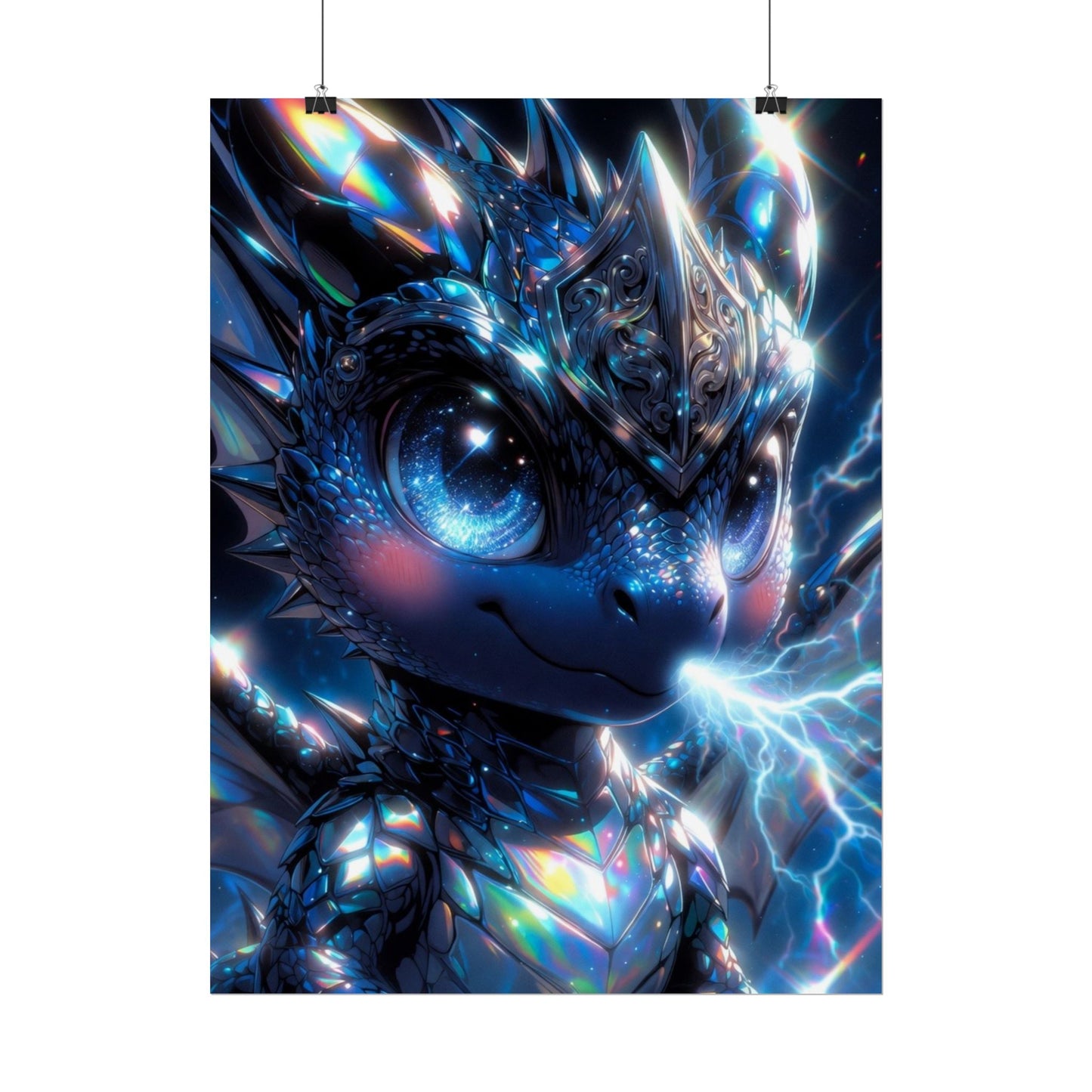 Shiny Blue Dragon Rolled Poster — Cute Electric Fantasy Wall Art