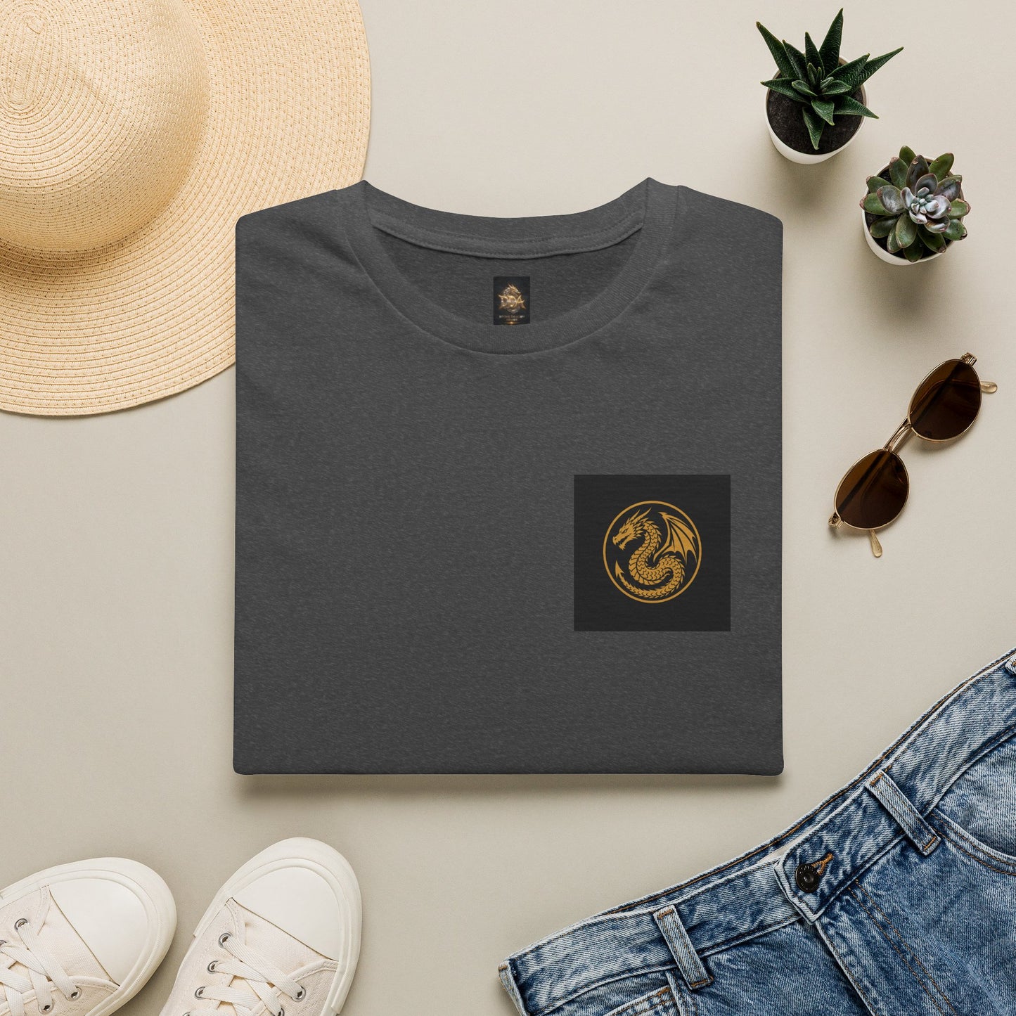 A # 1 Selling Divine Dragon Armor Pocket T-Shirt — Vintage Gold Emblem Tee