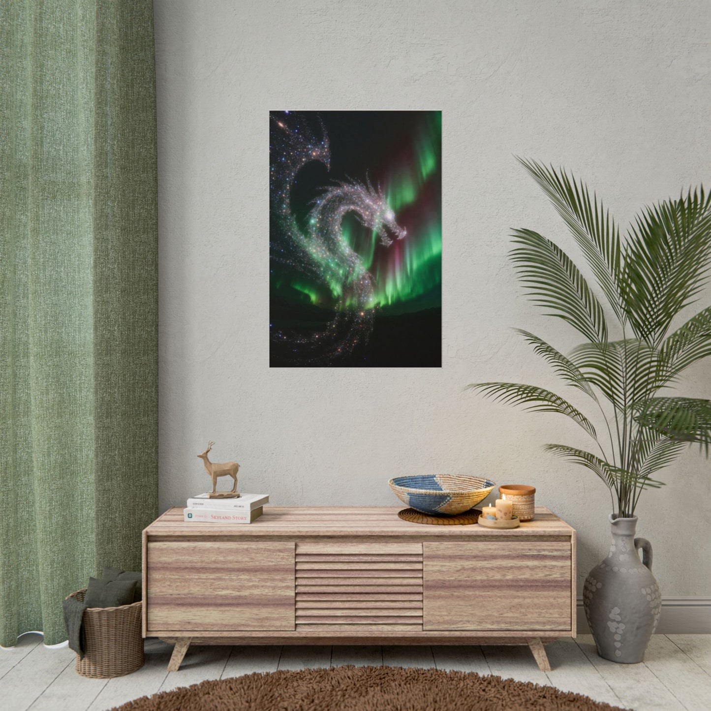 Aurora Dragon Poster — Northern Lights Fantasy Art Print