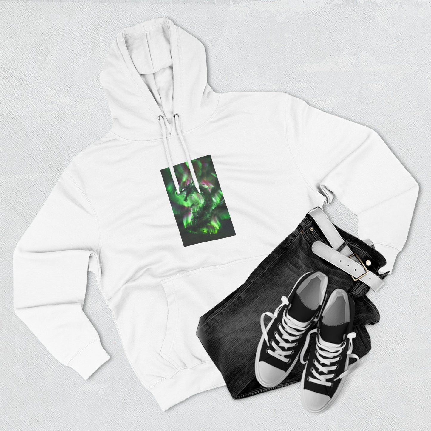 Green Nebula Abstract Hoodie — Aurora Swirl Fleece Pullover