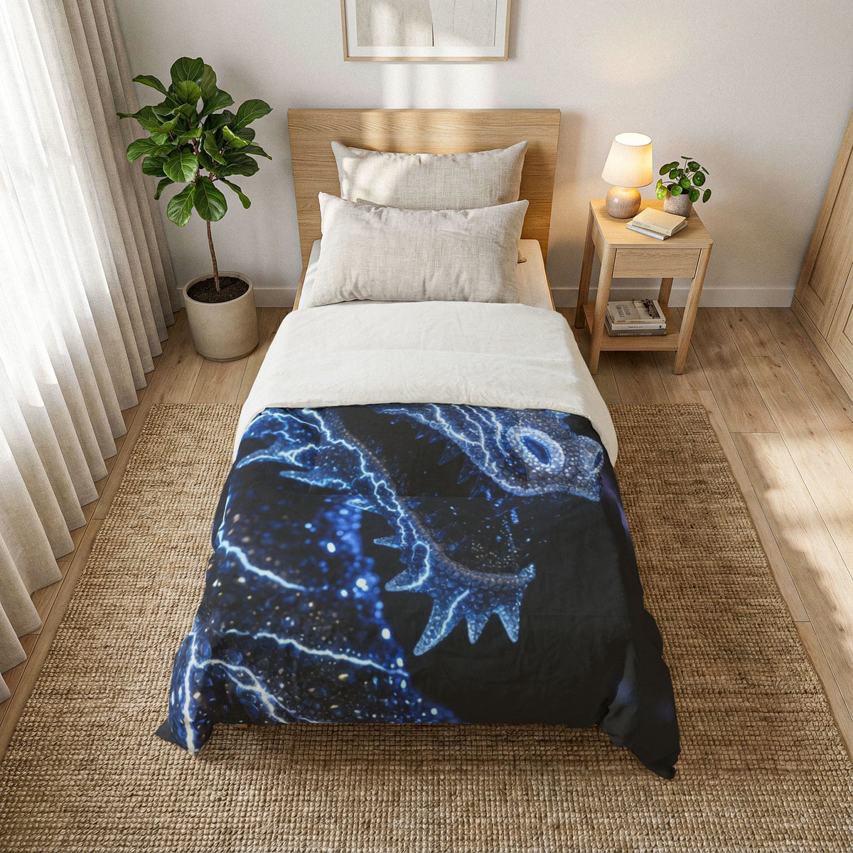 #1 Selling Electric Blue Dragon Cotton Comforter — Lightning Fantasy Bedding