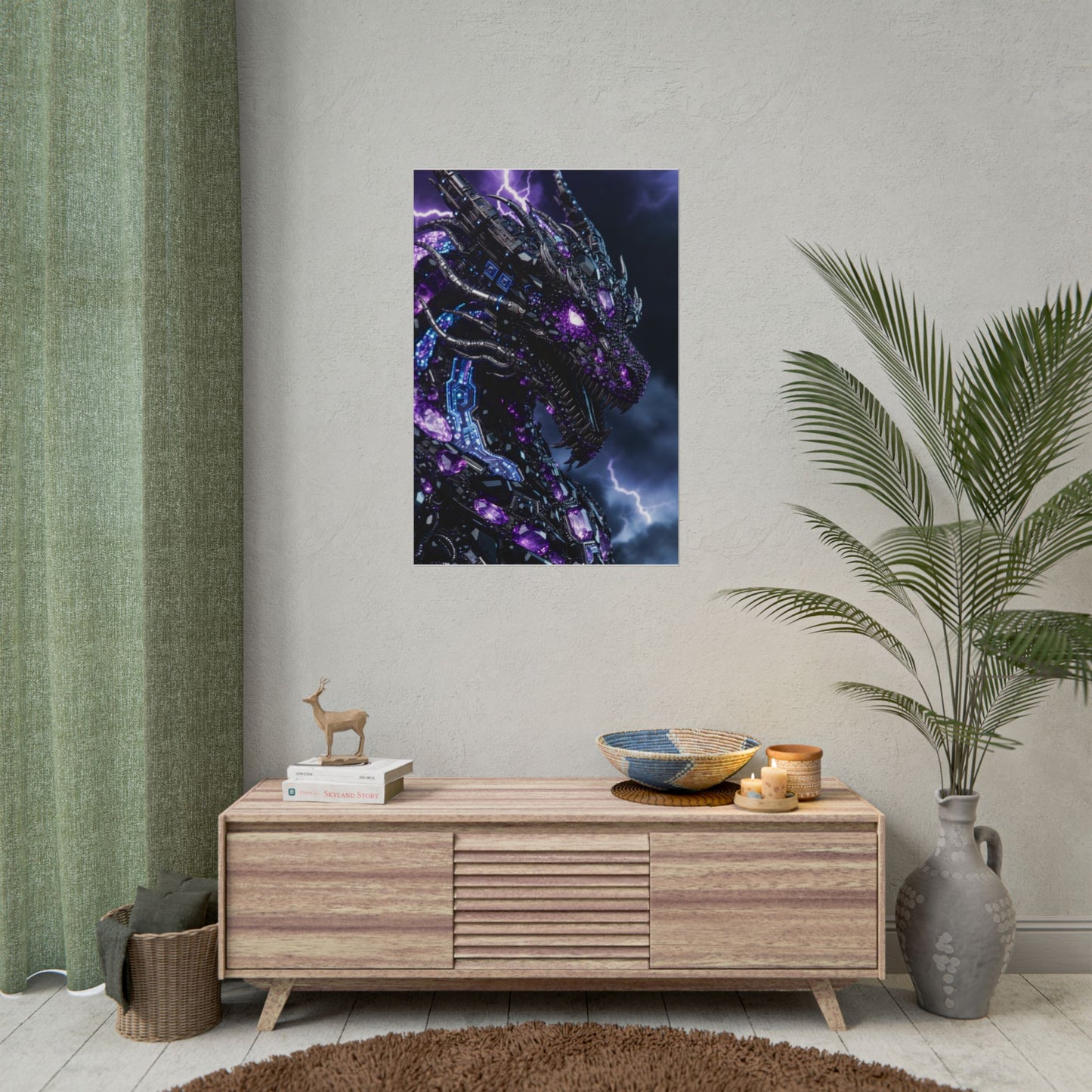 Rolled Poster — Cyberpunk Dragon Storm Art Print